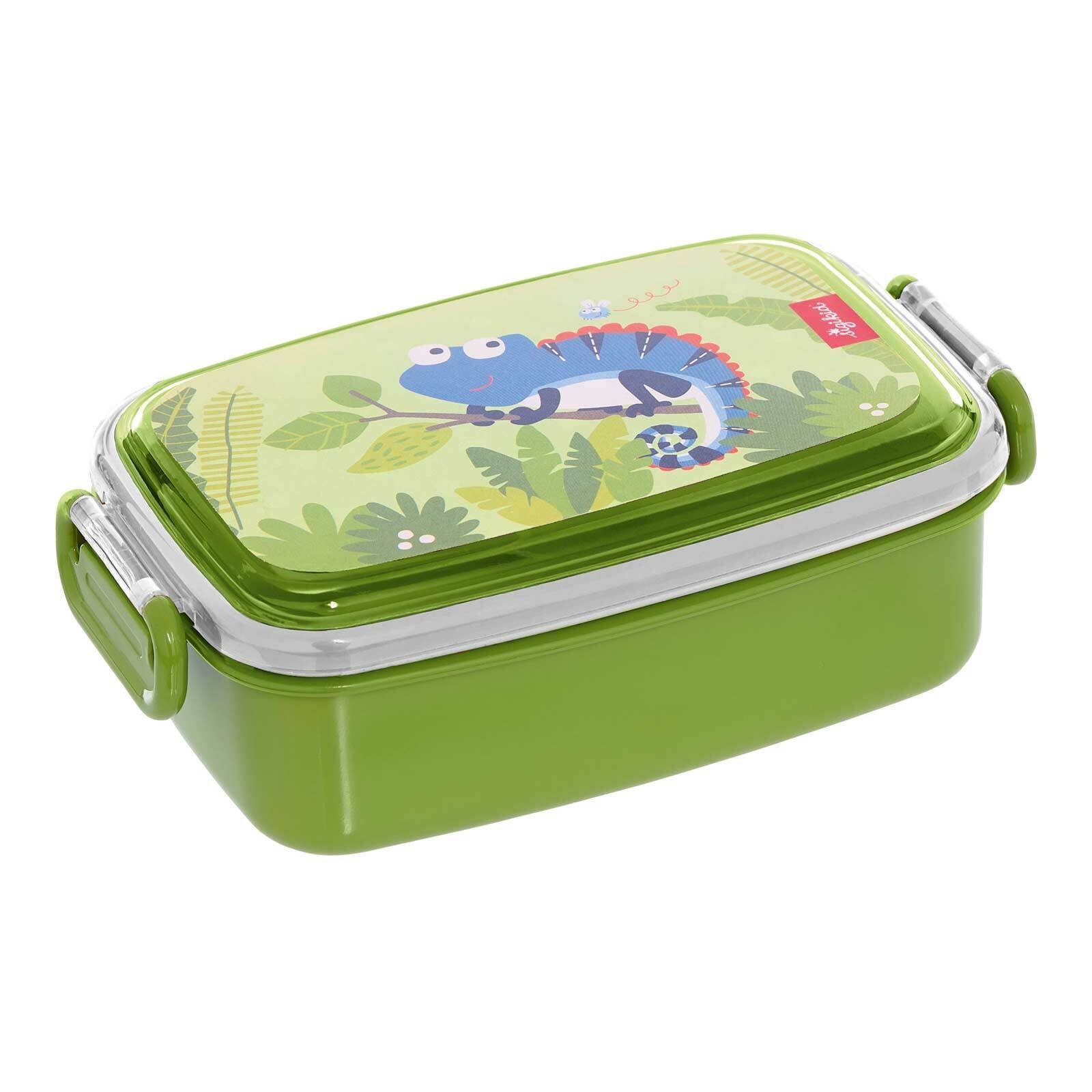Sigikid Lunchbox Lunchbox 18 x 9 x 5 cm, Material-Mix, (1-tlg), Spülmaschinengeeignet, Motiv-Deckel mit der Hand spülen Chamäleon, grün