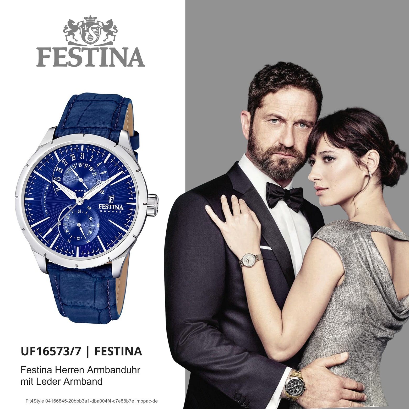 Festina Multifunktionsuhr Herren UF16573/X blau schwarz Festina Lederarmband Uhr Herren Armbanduhr rund, F16573/X, Elegant