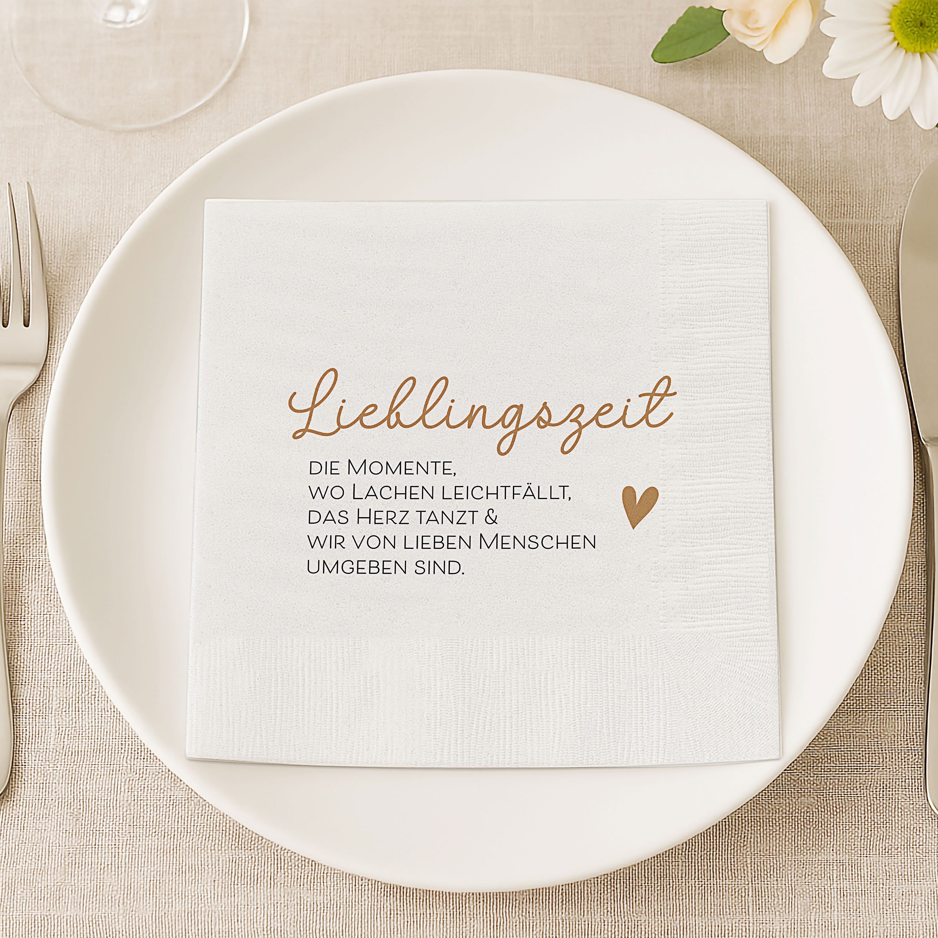 CEPEWA Papierserviette Servietten 'Lieblingszeit' 80er Set 33x33cm 3-lagig weiß schwarz gold – Bild 3 von 5