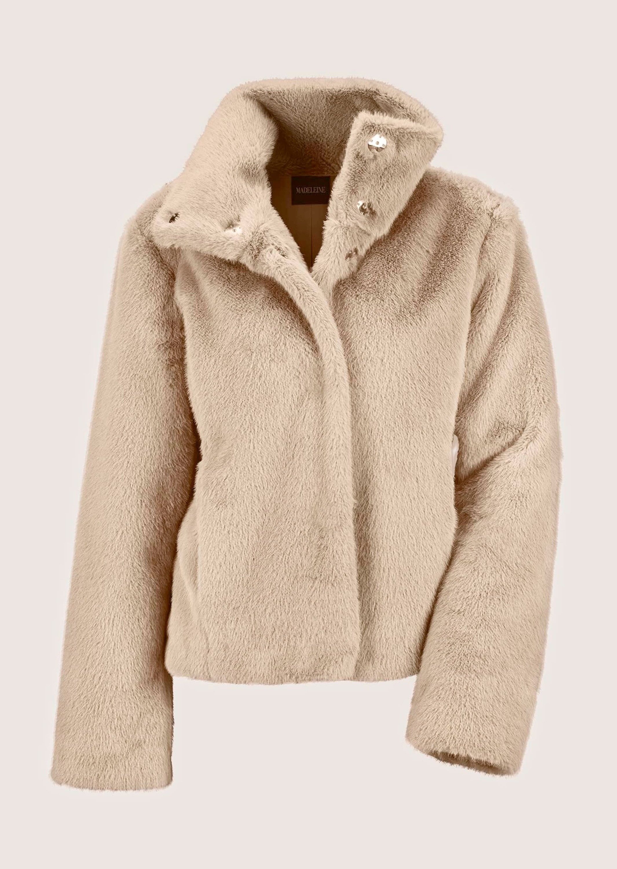 MADELEINE Outdoorjacke Webpelz-Kurzjacke mit Stehkragen Webpelzjacke mit verdeckten Druckknöpfen, Langarm, leicht gefüttert