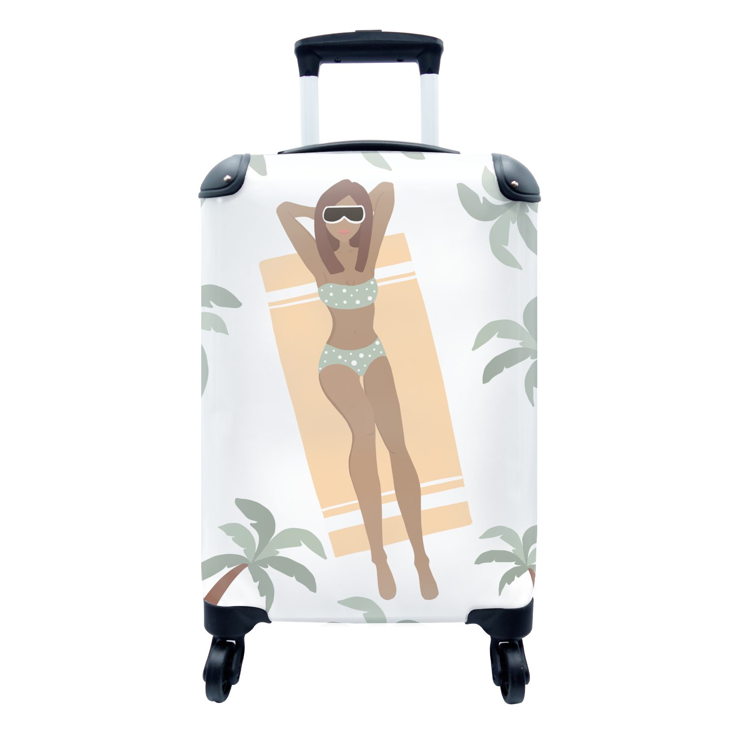 Mit schlichtem Design MuchoWow Handgepäckkoffer Frau Sommer Trolley, Bikini Reisekoffer rollen, - Handgepäck Reisetasche Palme, 4 - für Rollen, - mit Ferien