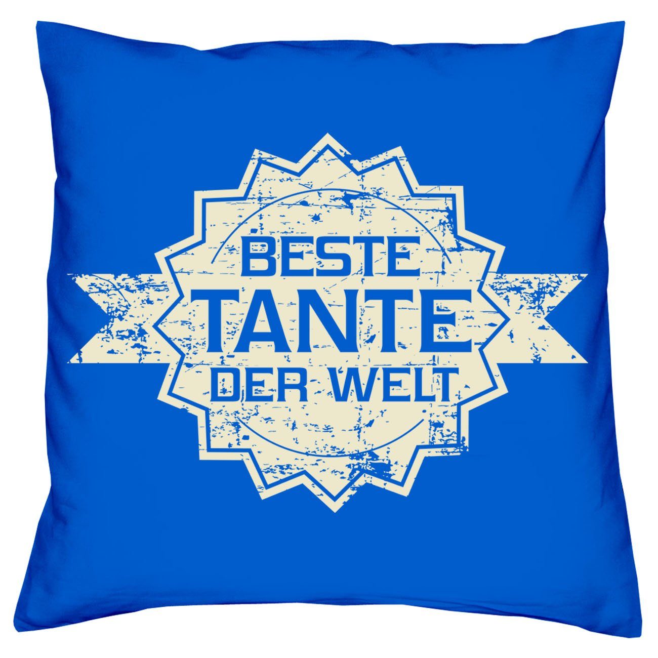 Soreso® Dekokissen Kissen Beste Tante der Welt Stern Kissenbezug und Füllung, Geschenkset Mitbringsel royal-blau