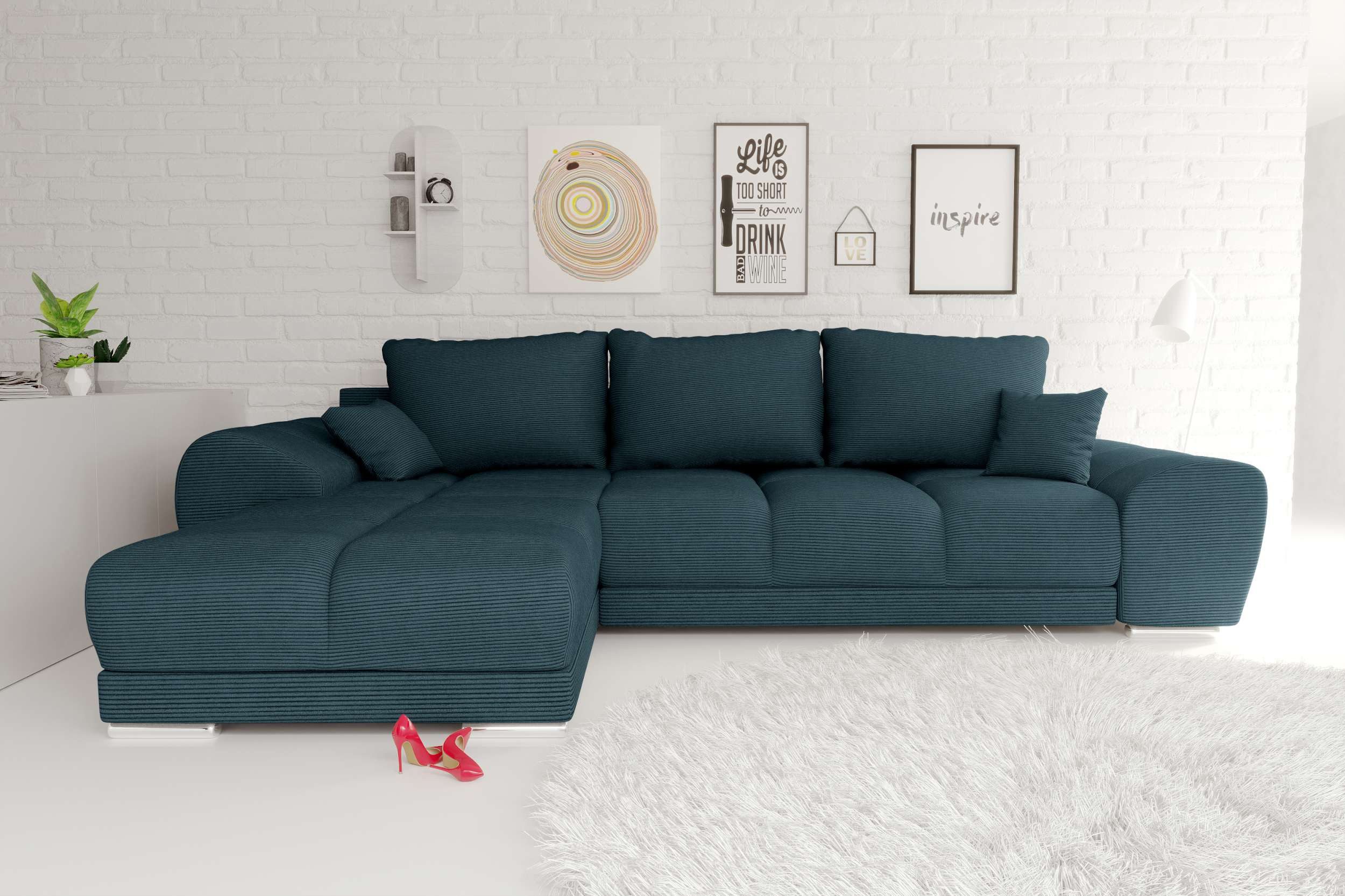 99rooms Ecksofa Antalya, Sofa L-Form, Eckcouch, mit abnehmbaren Kissen, Schlaffunktion, Cordstoff POSO