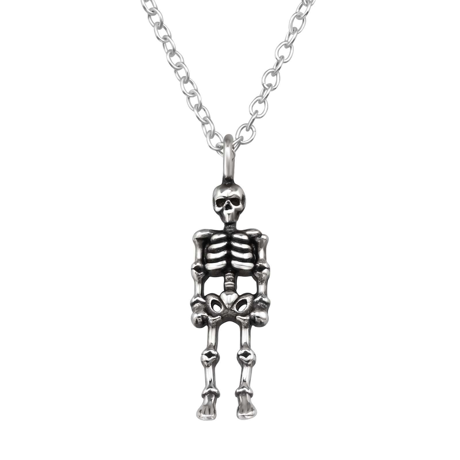 Order & Smile Schmuck Kette mit Anhänger Kette mit Skelett Anhänger 925 Silber – Halloween Schmuck Damen (Set, inkl. Kette), gestempelt