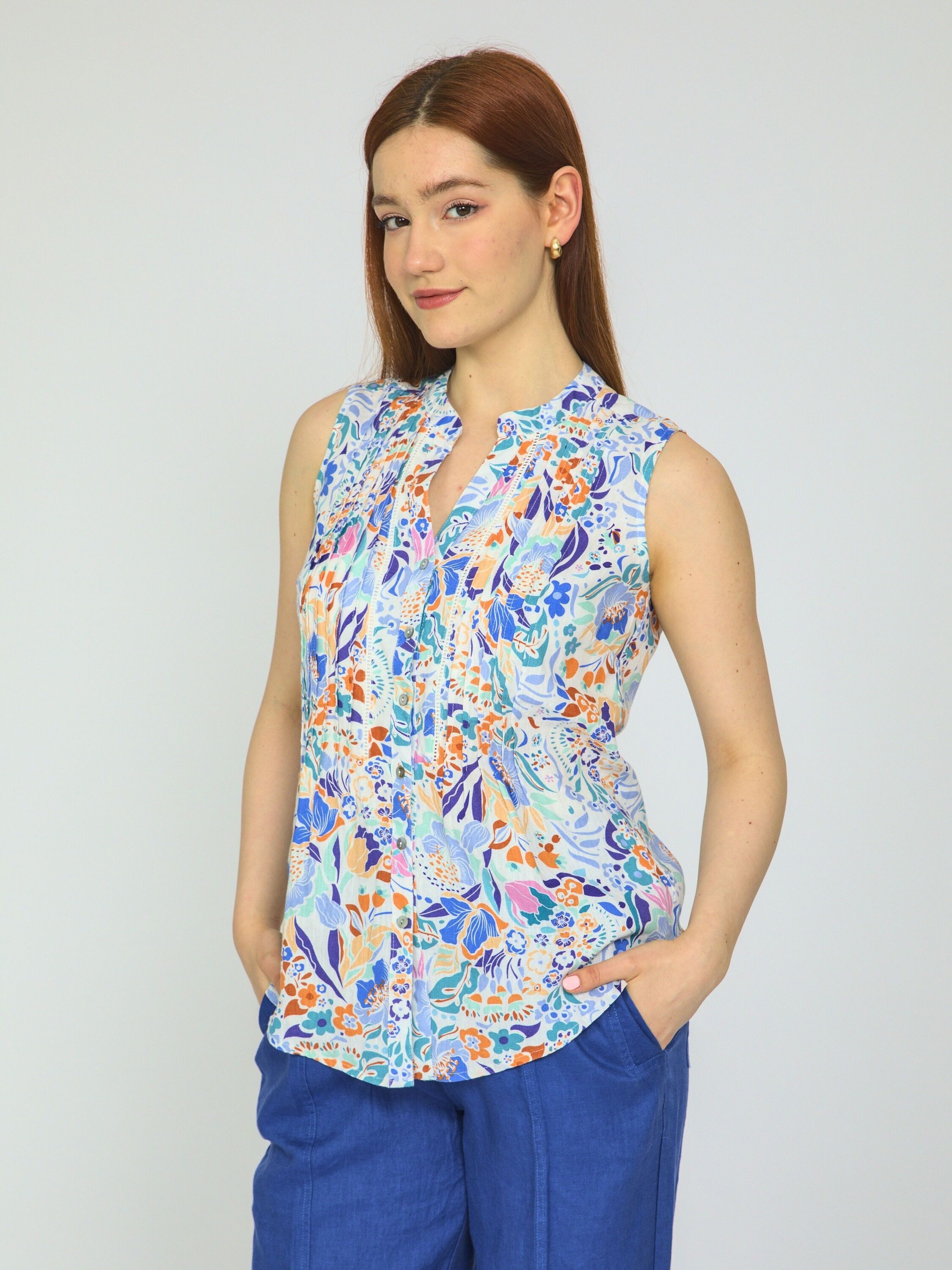 VICCI Germany Blusentop (1-tlg) aus Leinen mit Blumendruck und Spitzeneinsa günstig online kaufen