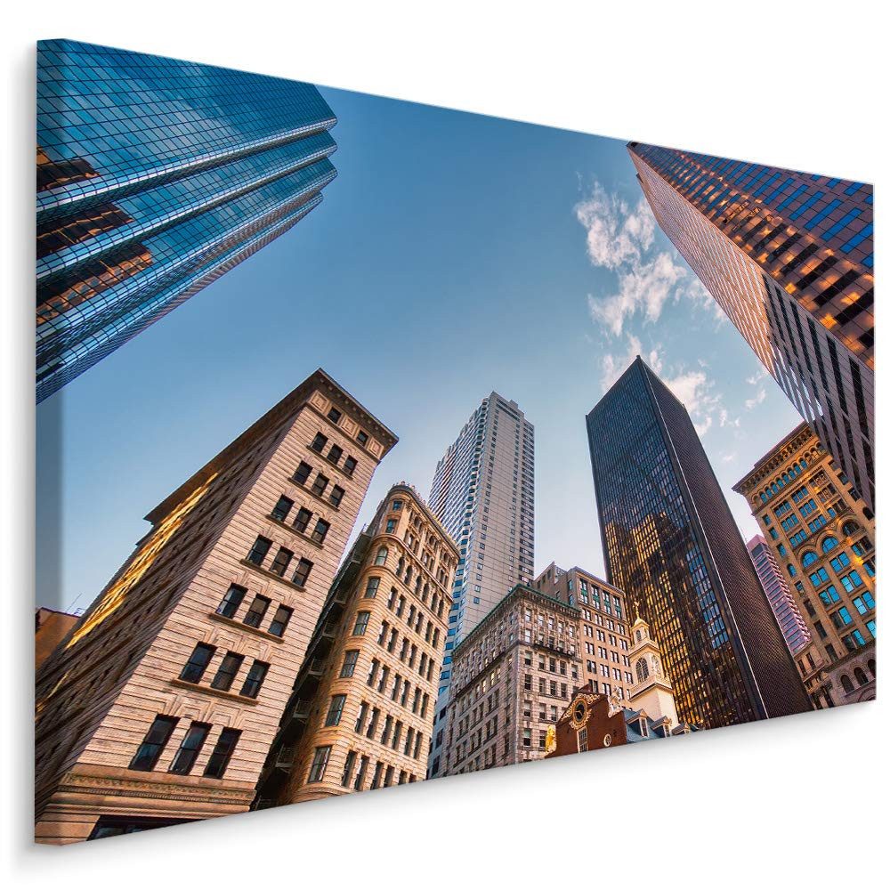 Muralo Leinwandbild Architektur – Leinwandbild Wandbild Kunstdruck Wohnzimmer, Gebäude (1 St), Stadt – Boston – Hochhäuser, 30 x 20 cm, aufhängefertig