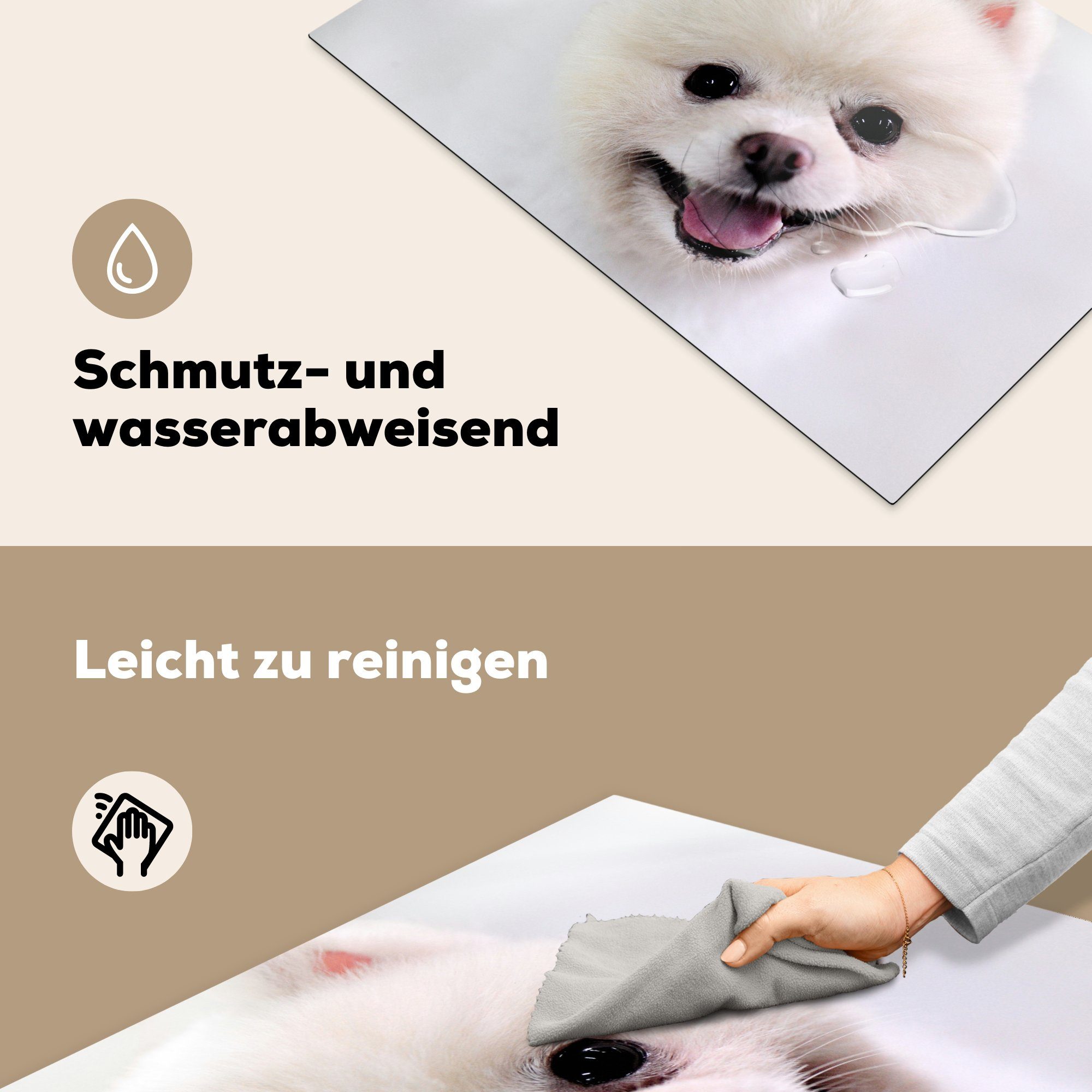 Pomeranian Vinyl, Ceranfeldabdeckung 81x52 (1 Schutz küche, Herdblende-/Abdeckplatte Nahaufnahme, tlg), MuchoWow cm, Induktionskochfeld für die