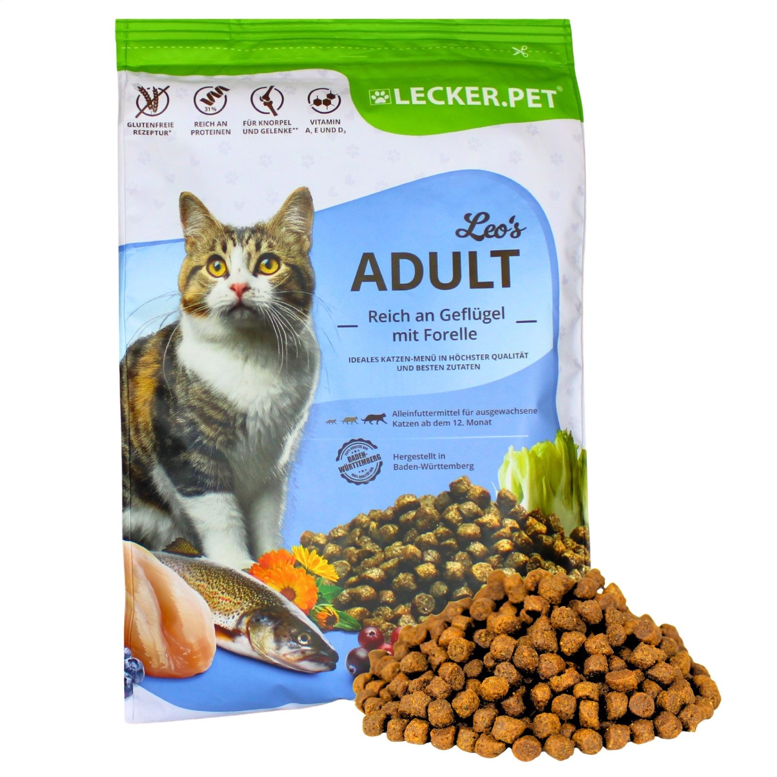 Lecker.Pet 2,5 kg Lecker.Pet® Leo's Adult Geflügel & Forelle Сушеный корм для животных Geflügel