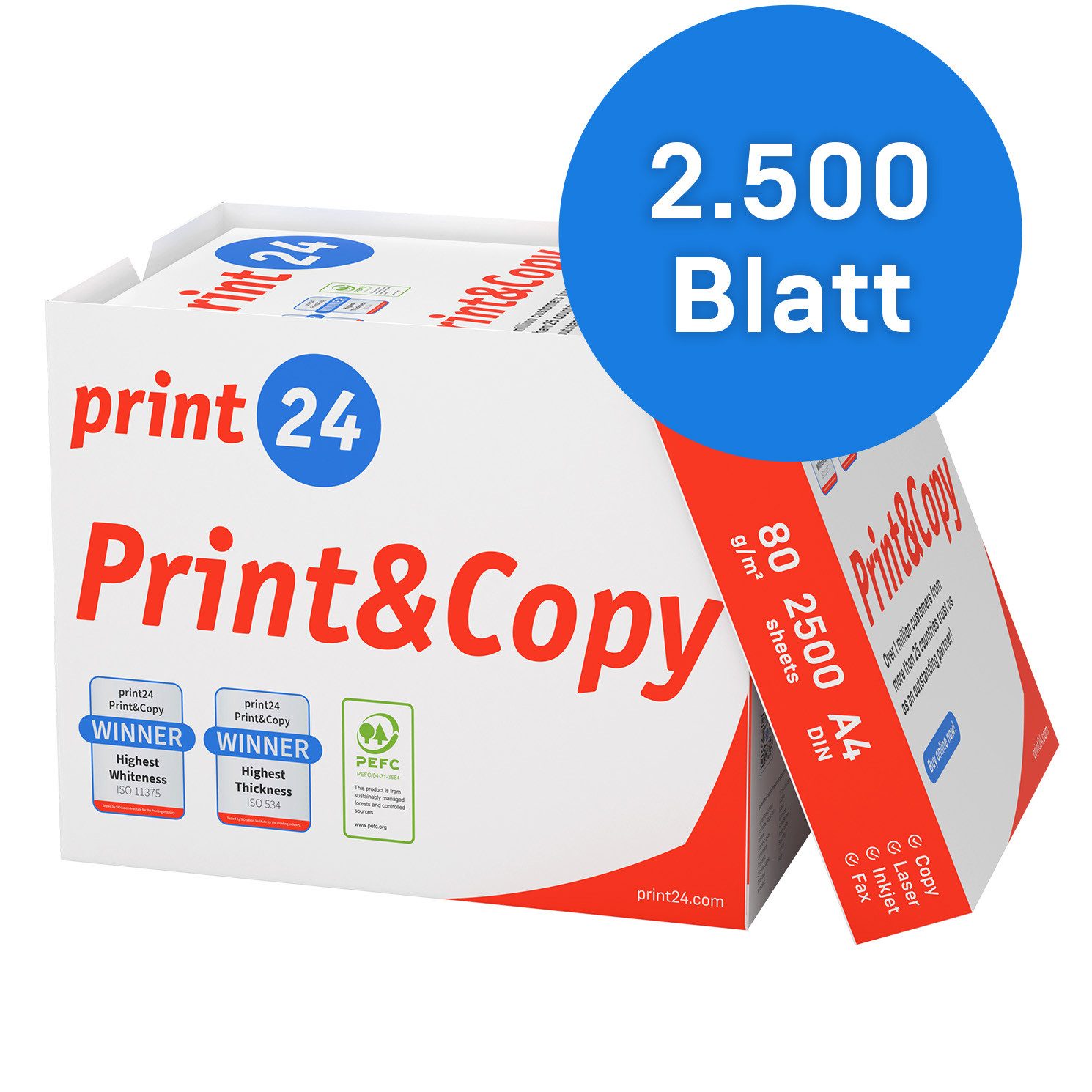 print24 Druckerpapier Копировальная бумага 2500 Blatt A4 80g Premium Weiß PEFC zertifiziert