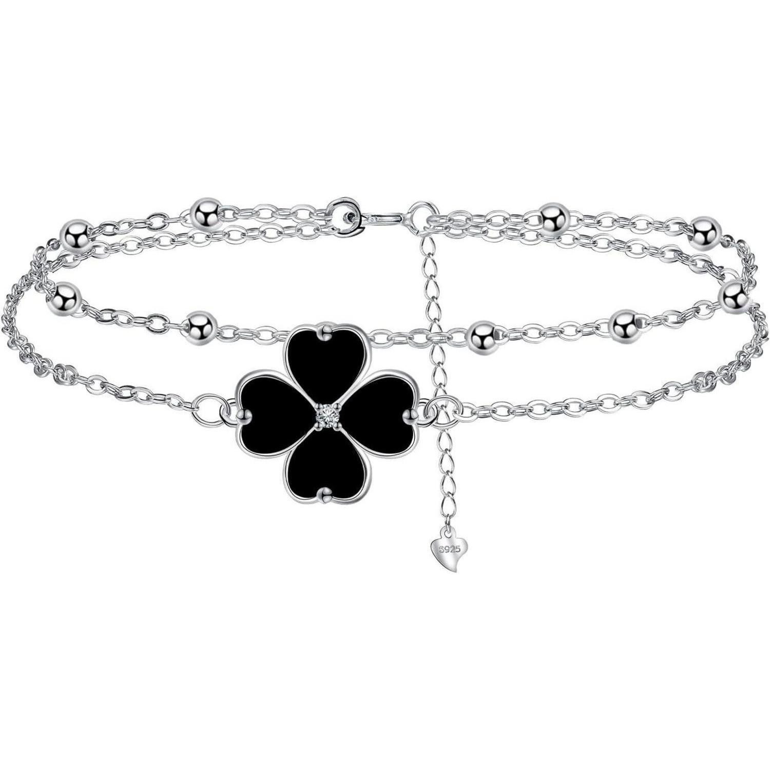 LuxusKollektion Fußkette mit Anhänger Fußkettchen Silber 925 Damen verstellbar Strand Kleeblatt