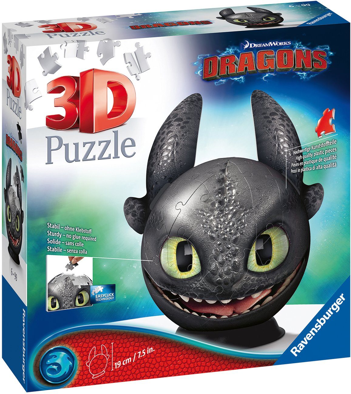 Ravensburger Puzzleball Dragons 3 - Ohnezahn mit Ohren, 72 Puzzleteile, Mad günstig online kaufen