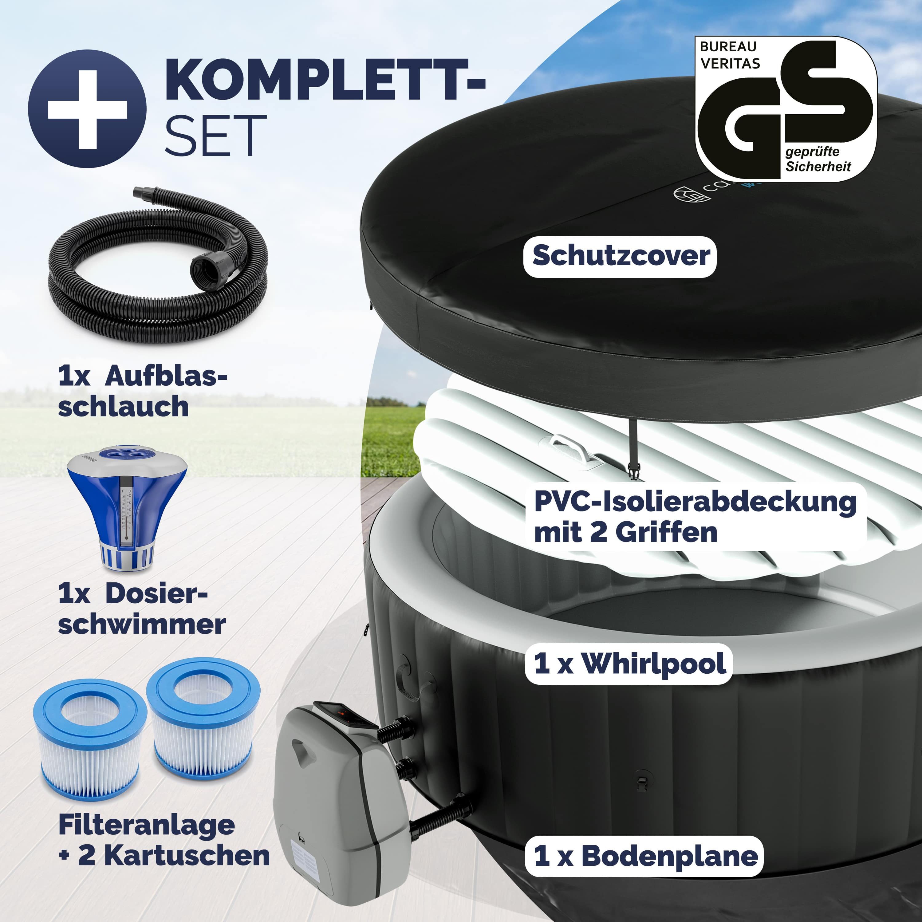 Casaria Whirlpool, aufblasbar 6 Personen winterfest Spa Pool Outdoor Hot Tub bis 42°Crund