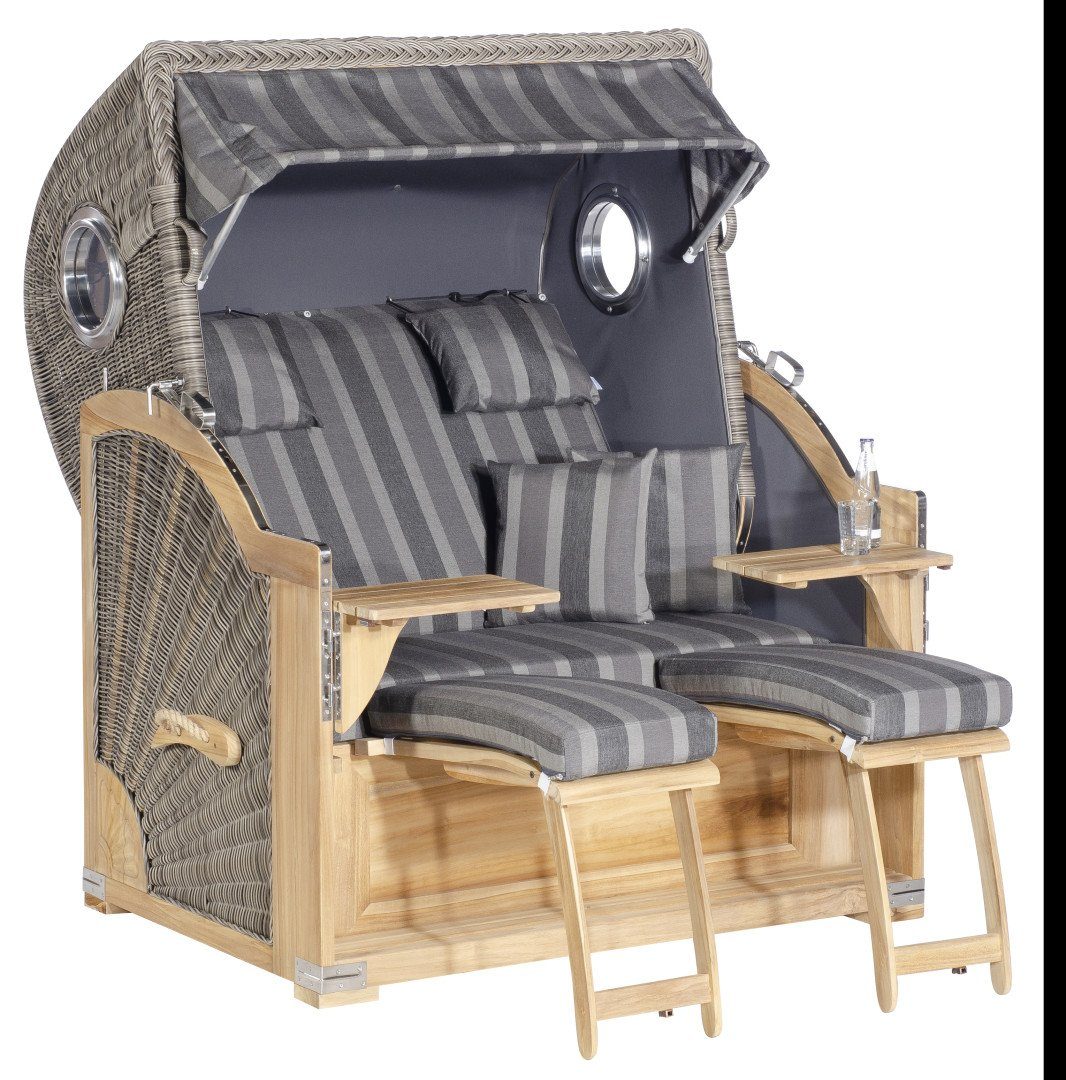 Strandkorb Rustikal 500 Plus-Teak Comfort Strandkorb 2-Sitzer Grau