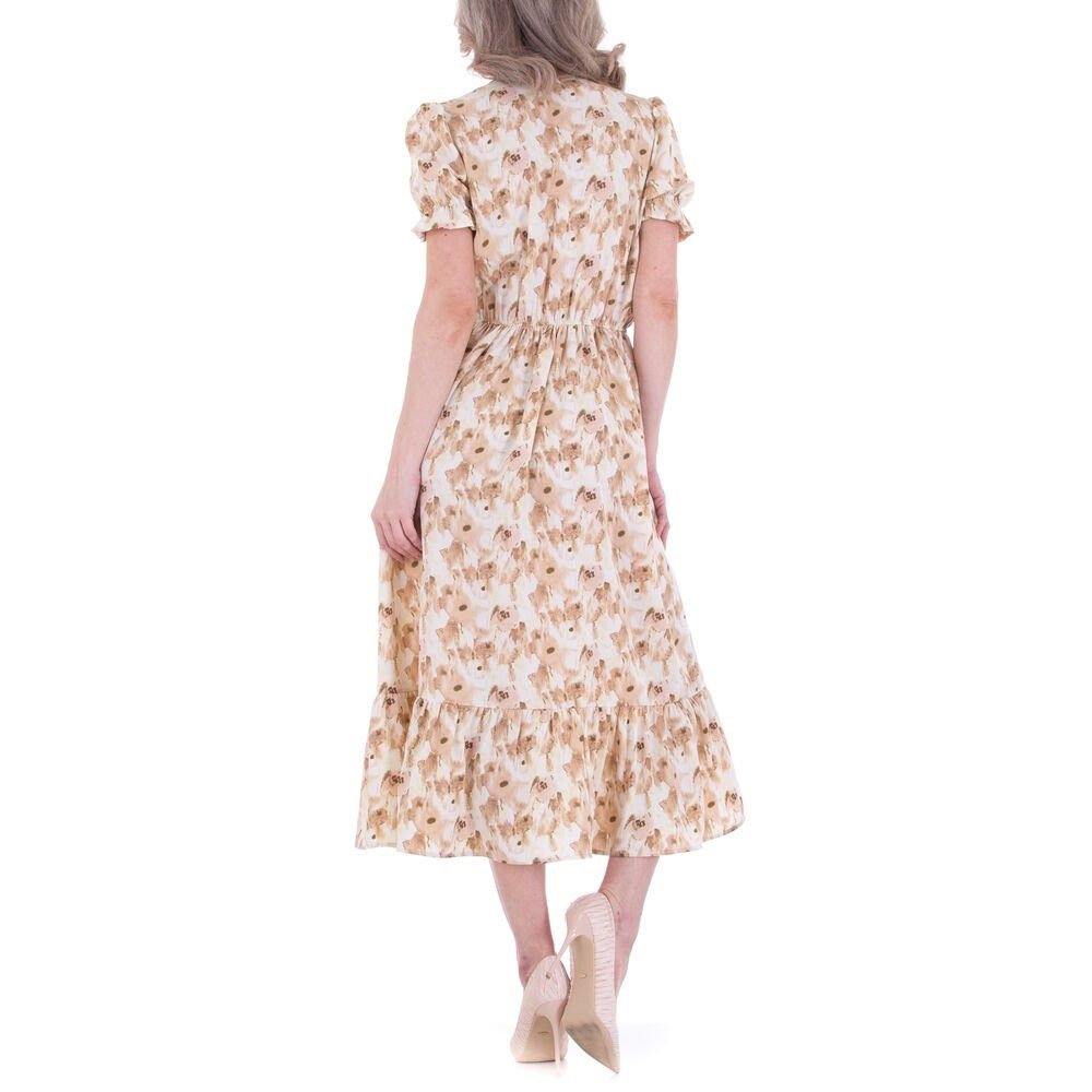 Ital-Design Sommerkleid Damen Freizeit Geblümt Sommerkleid in Beige