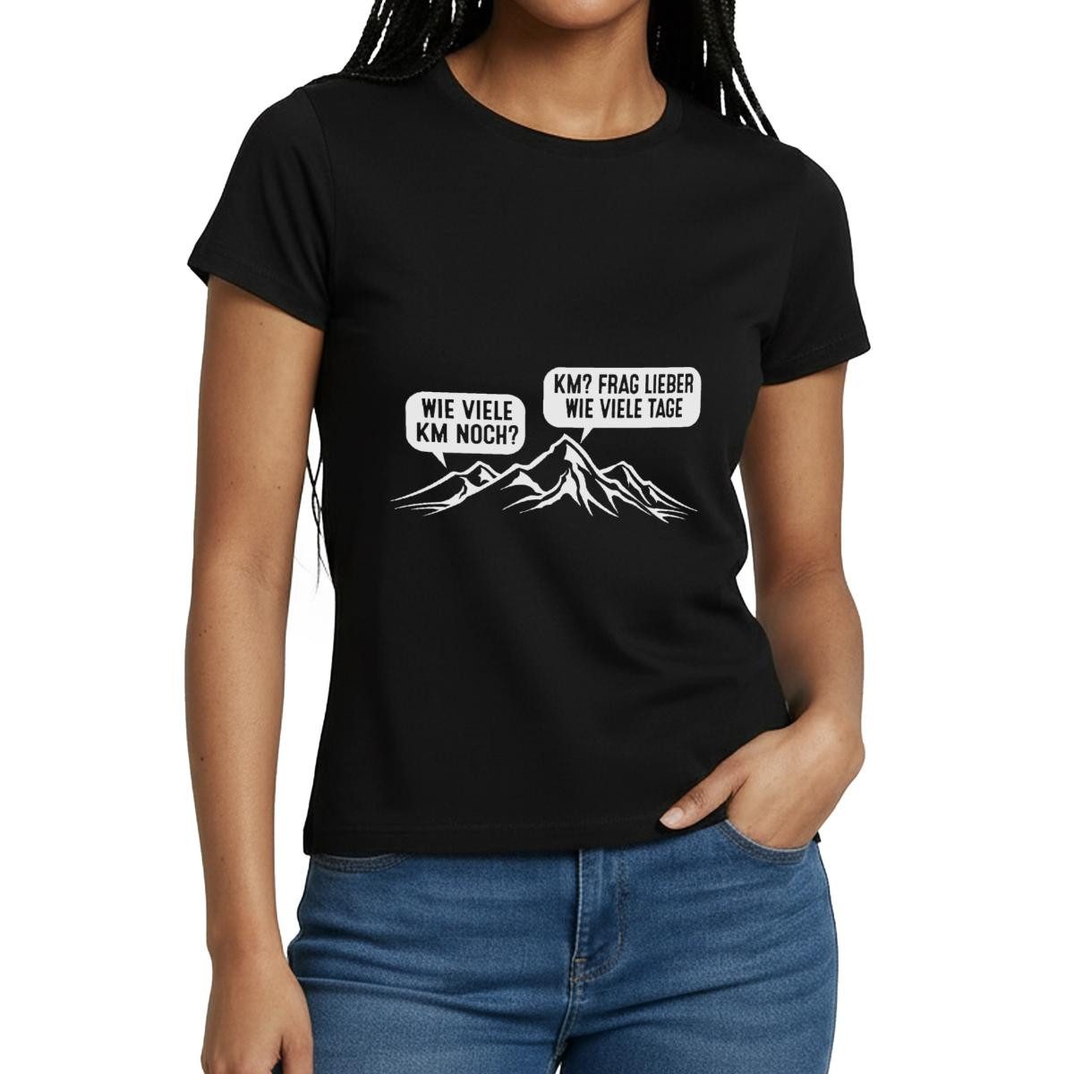 T-Shirt Wie Viele Kilometer Noch Wanderwitz Frauen T-Shirt