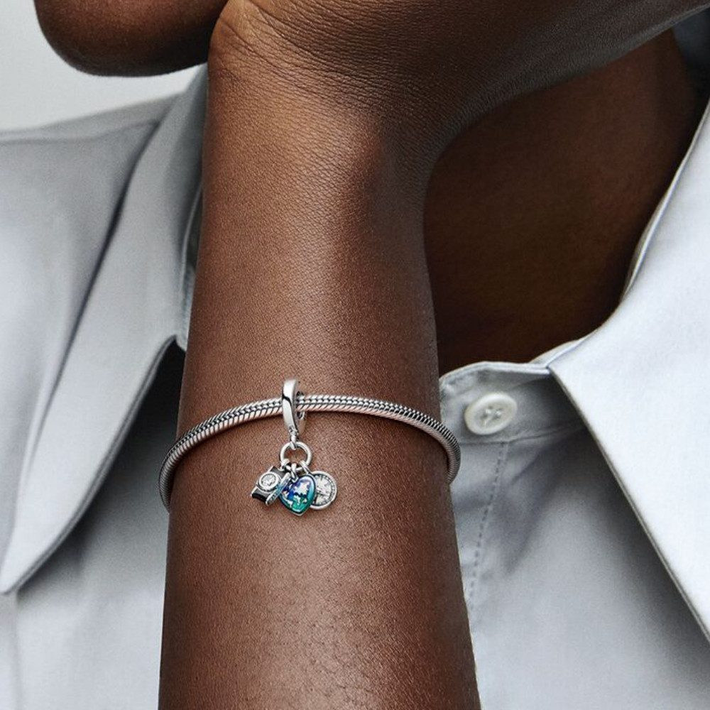 Pandora Charm-Einhänger 792703C01*, Reisen, Liebe, Welt, Kamera, Kompass