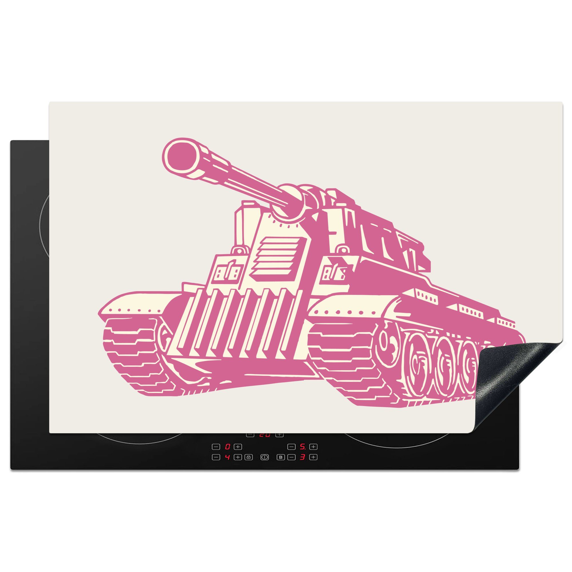 MuchoWow Herdblende-/Abdeckplatte Eine Illustration eines rosa Panzers, Vinyl, (1 tlg), 81x52 cm, Induktionskochfeld Schutz für die küche, Ceranfeldabdeckung