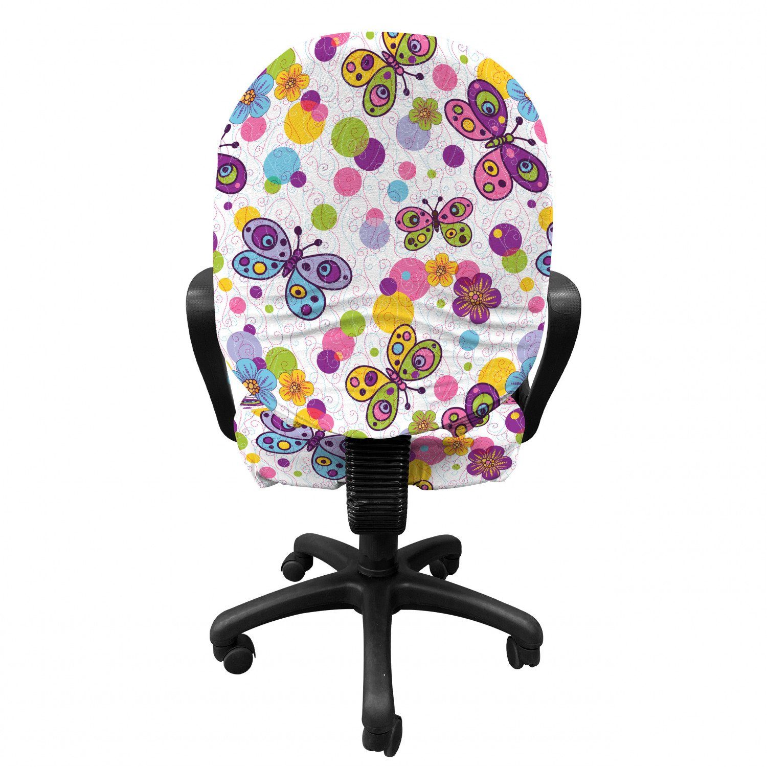 Bürostuhlhusse dekorative Stretchgewebe, Schutzhülle aus Dots Leuchtende Abakuhaus, Flora Schmetterling