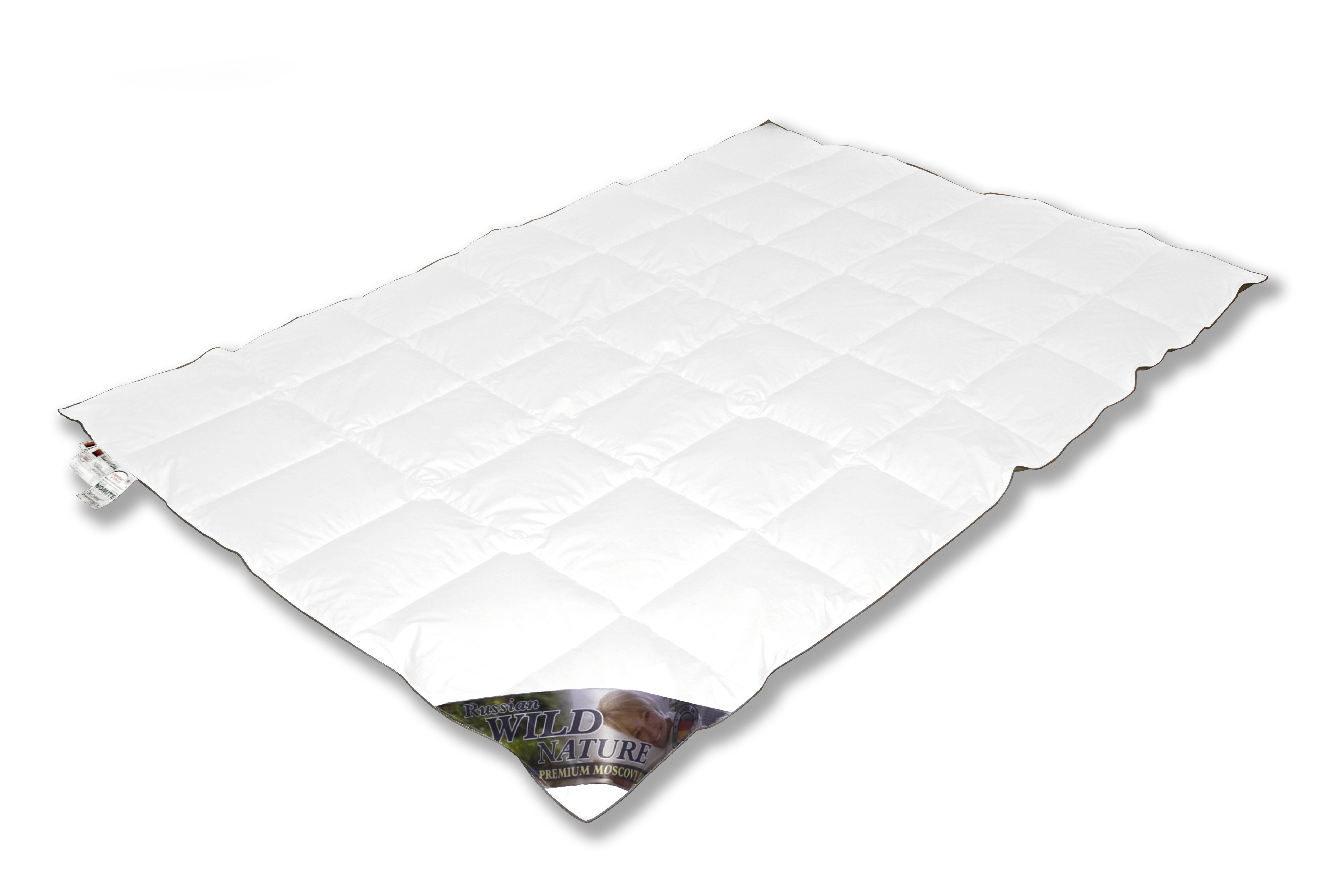 Vitaschlaf Daunenbettdecke Vitaschlaf® Wild Moscovy® Пуховые Sommer Winter Ganzjahresdecke, Füllung: Moscovy Daunen 90% und 10% Federn großflockige kältegereifte Naturdaune, alle Wärmestufen, Всеrgikerfreundlich, Bezug: 100% Baumwolle aus feinster MACO Einschütte, Bettdecke 135x200 cm, 155x220 cm und weitere Größen, Made in Germany