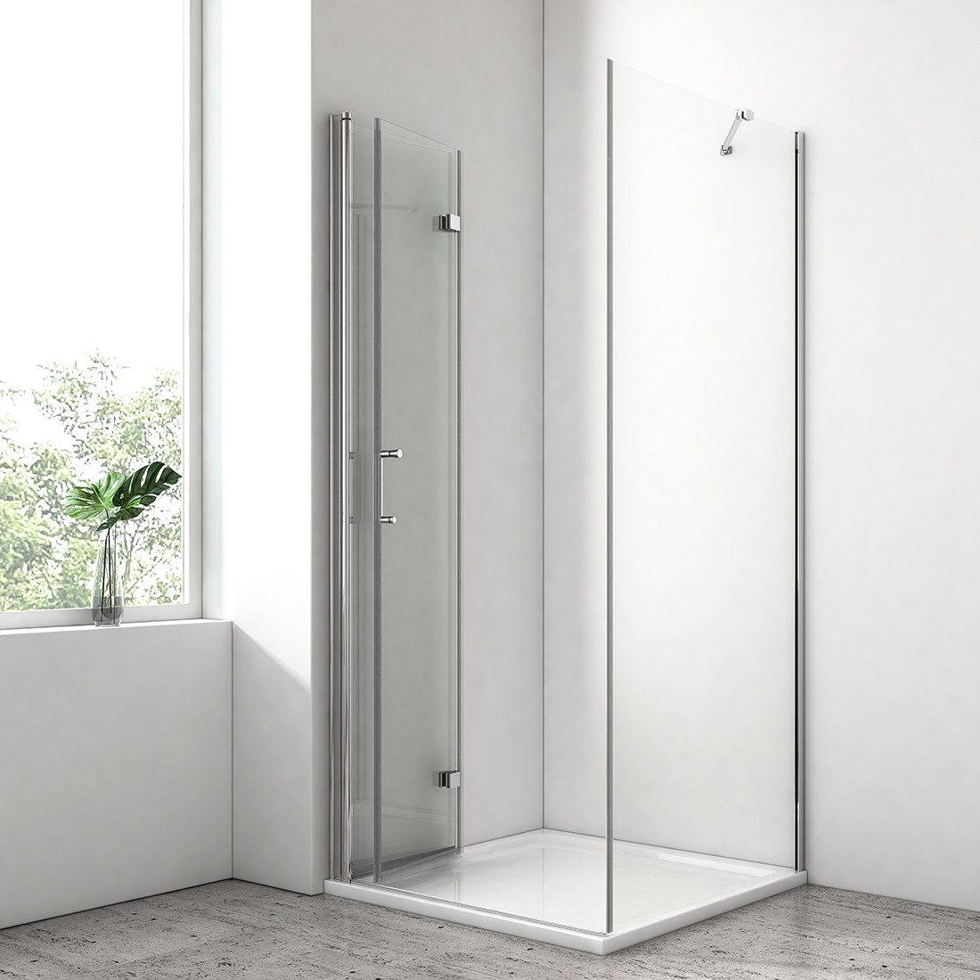 EMKE Eckdusche Duschkabine mit Falttür, verstellbarer Duschabtrennung und Nano-Glas, BxT: 75x80 cm, Sicherheitsglas, Set, Duschtür mit Seitenwand, Sicherheitsglas, links und rechts montierbar