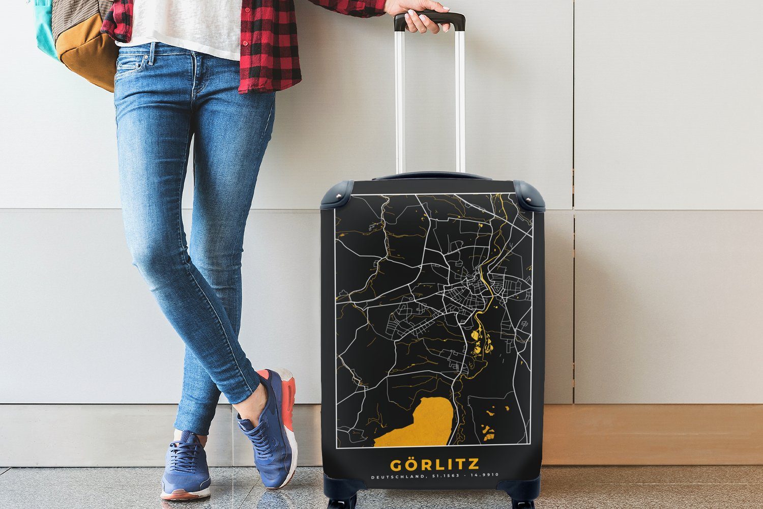 Deutschland, Trolley, Stadtplan Rollen, Reisetasche - Görlitz mit 4 Gold Ferien, rollen, MuchoWow Karte für - - Handgepäck Handgepäckkoffer Reisekoffer -