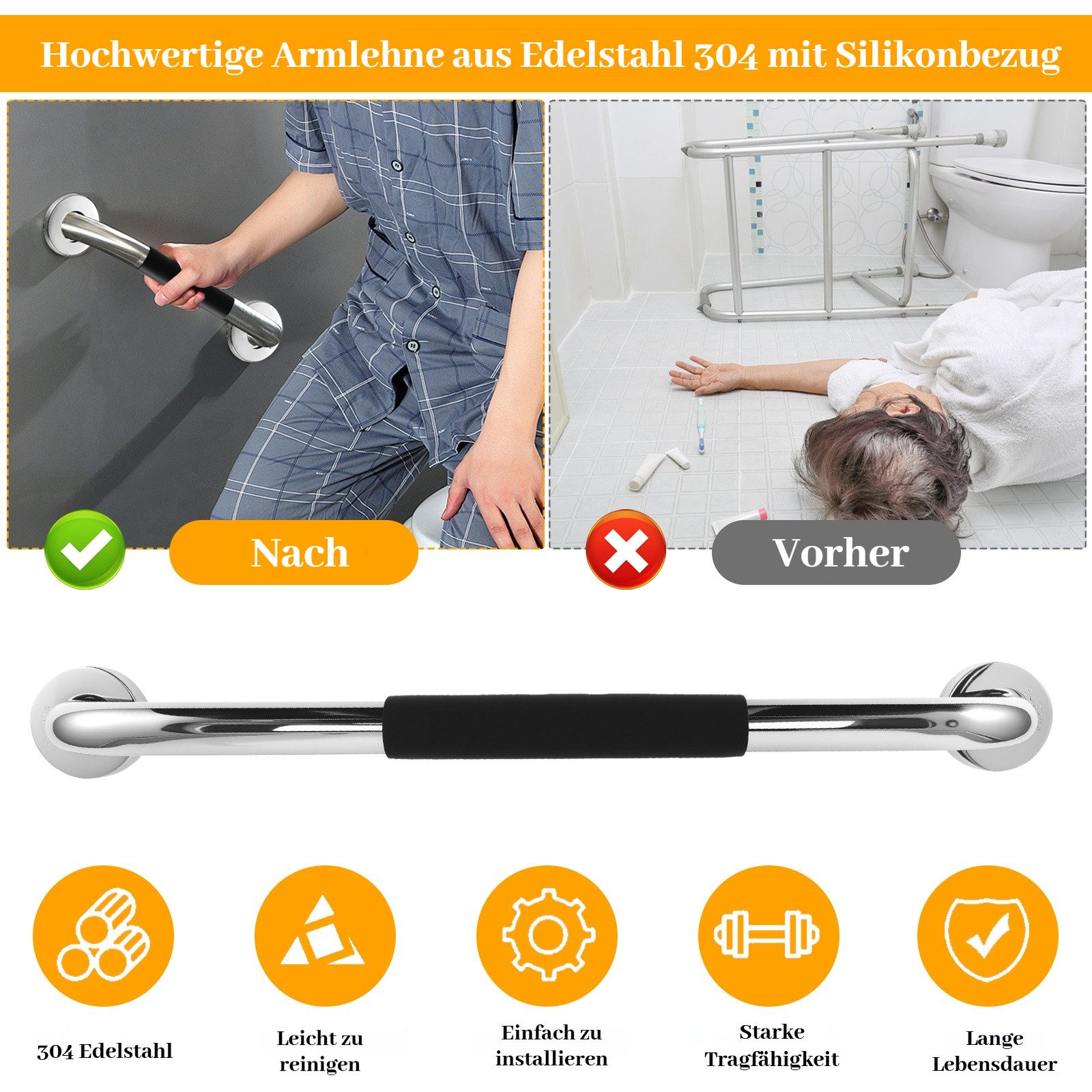 BlingBin Haltegriff Dusch-Haltegriffe für Senioren, Badewannen, Toiletten und Duschen, belastbar bis 200 kg, Badewannengriff für WC Bad und für Menschen mit Beh – Bild 5 von 5
