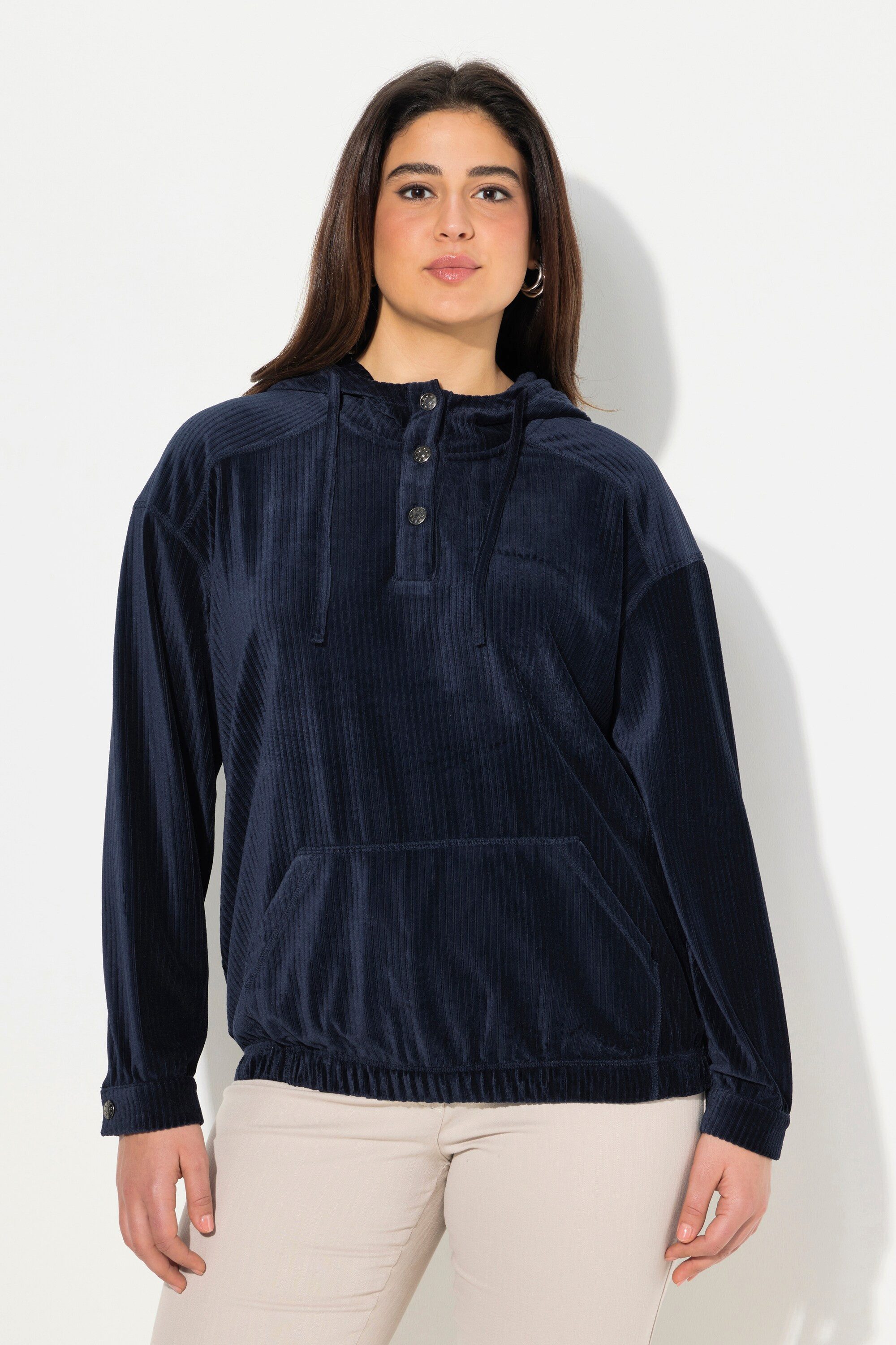 Sweatshirt Cord-Hoodie Oversized Kapuze Langarm Gummisaum
