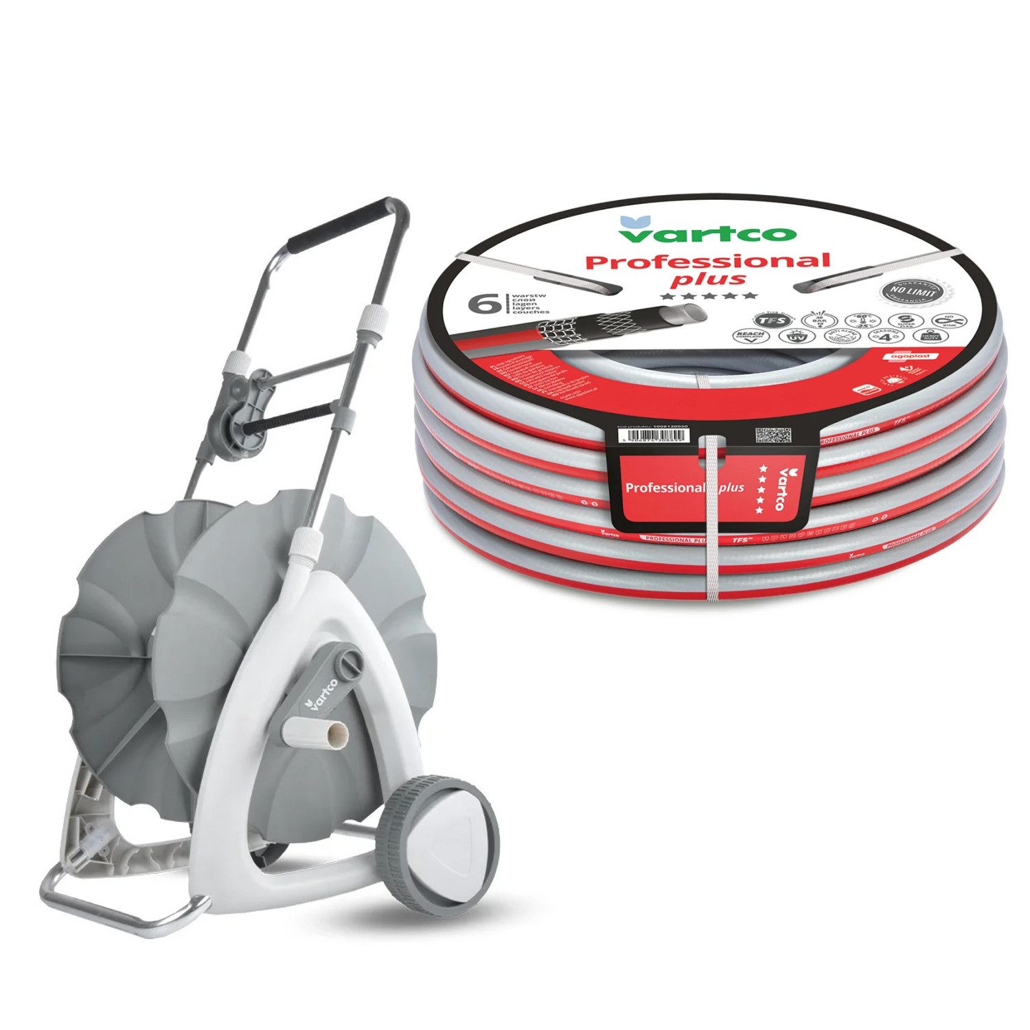 Vartco Schlauchwagen Professional Plus 1/2'' 30 m + Rollwagen, UV-beständig - Algenbeständig