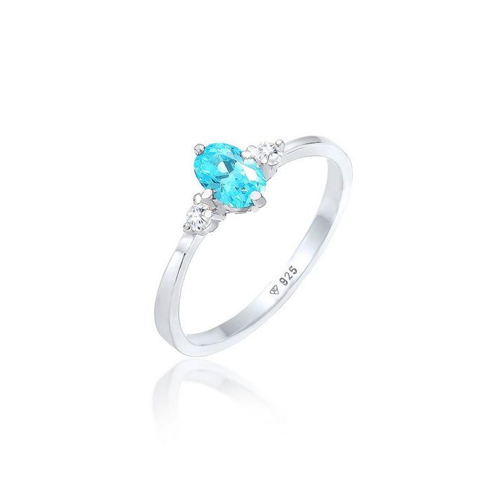 Elli Fingerring Zirkonia Blau Oval Verlobung 925 Silber Kristall Ring