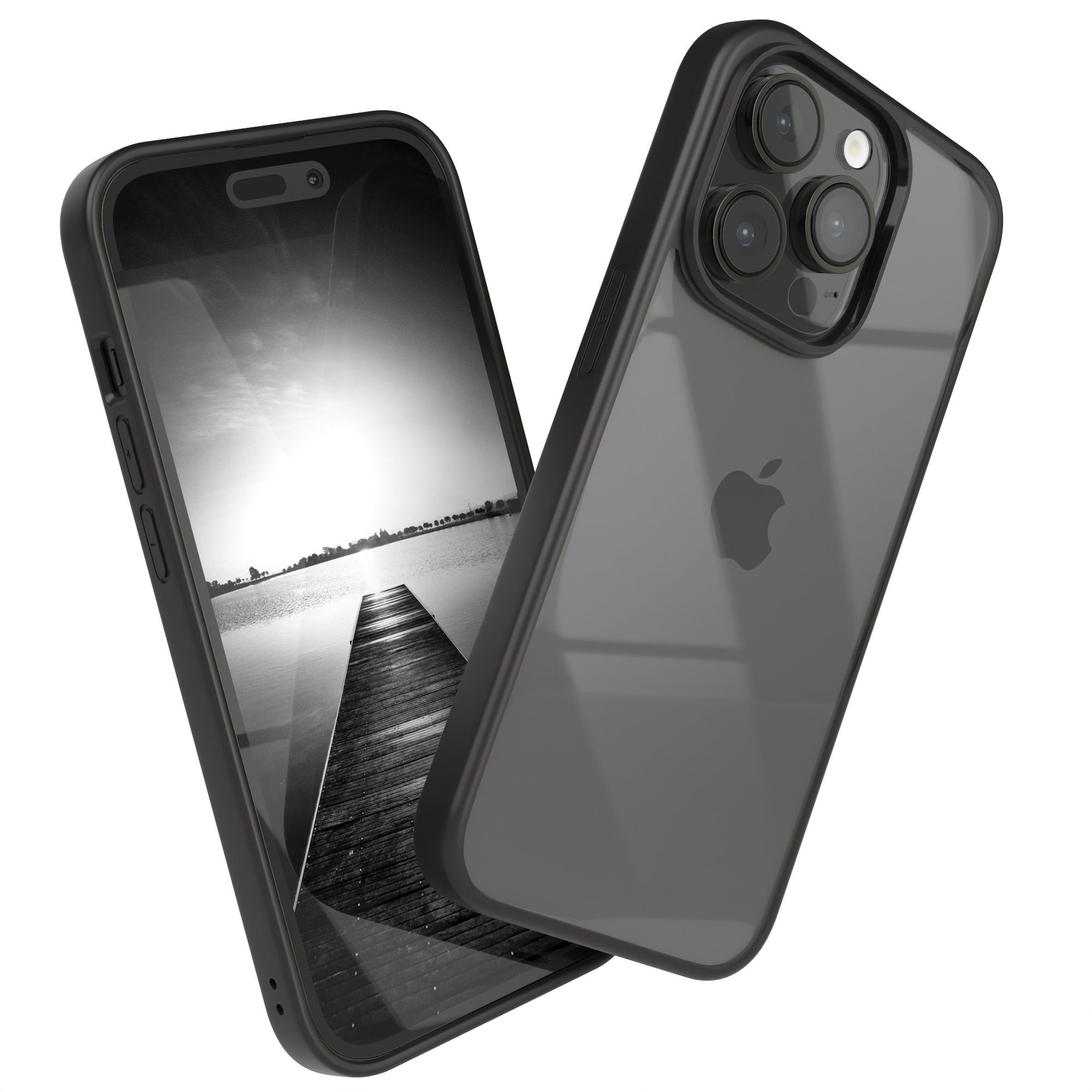 EAZY CASE Handyhülle Bumper Case für Apple iPhone 14 Pro 6,1 Zoll, Hülle Durchsichtig kratzfest Back Cover mit Displayschutz Schwarz