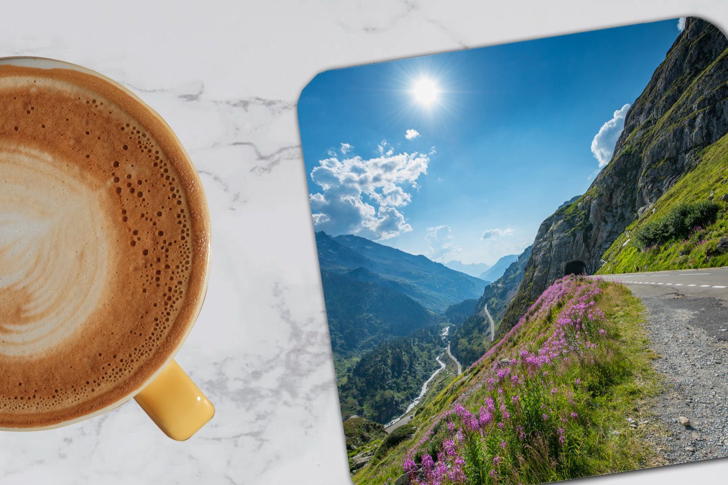 Glasuntersetzer Tischuntersetzer, 6-tlg., Untersetzer, MuchoWow Alpen Korkuntersetzer, - für Gläser, - Schweiz Glasuntersetzer, Natur, Zubehör Tasse