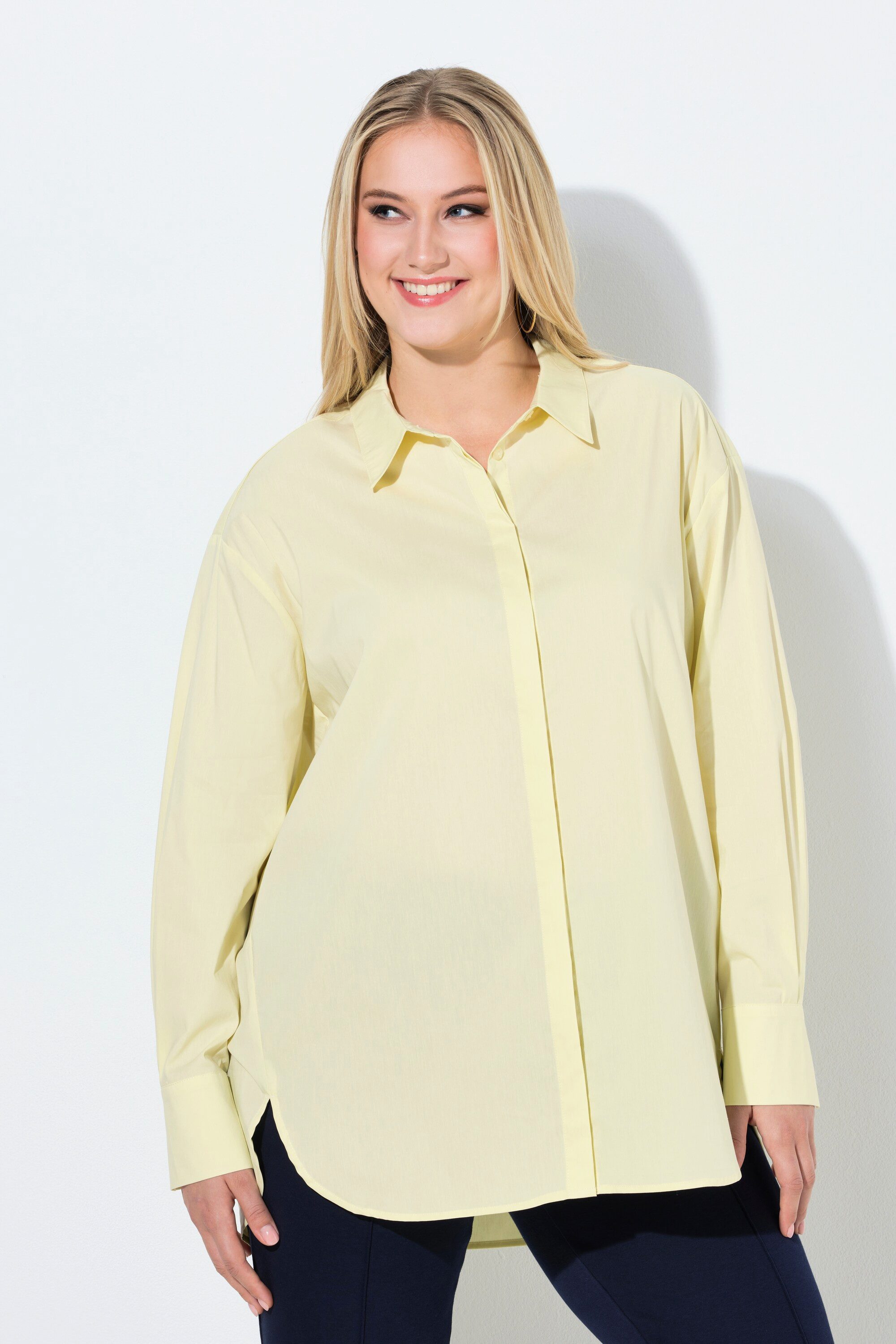 Ulla Popken Hemdbluse Hemdbluse oversized Hemdkragen Langarm günstig online kaufen