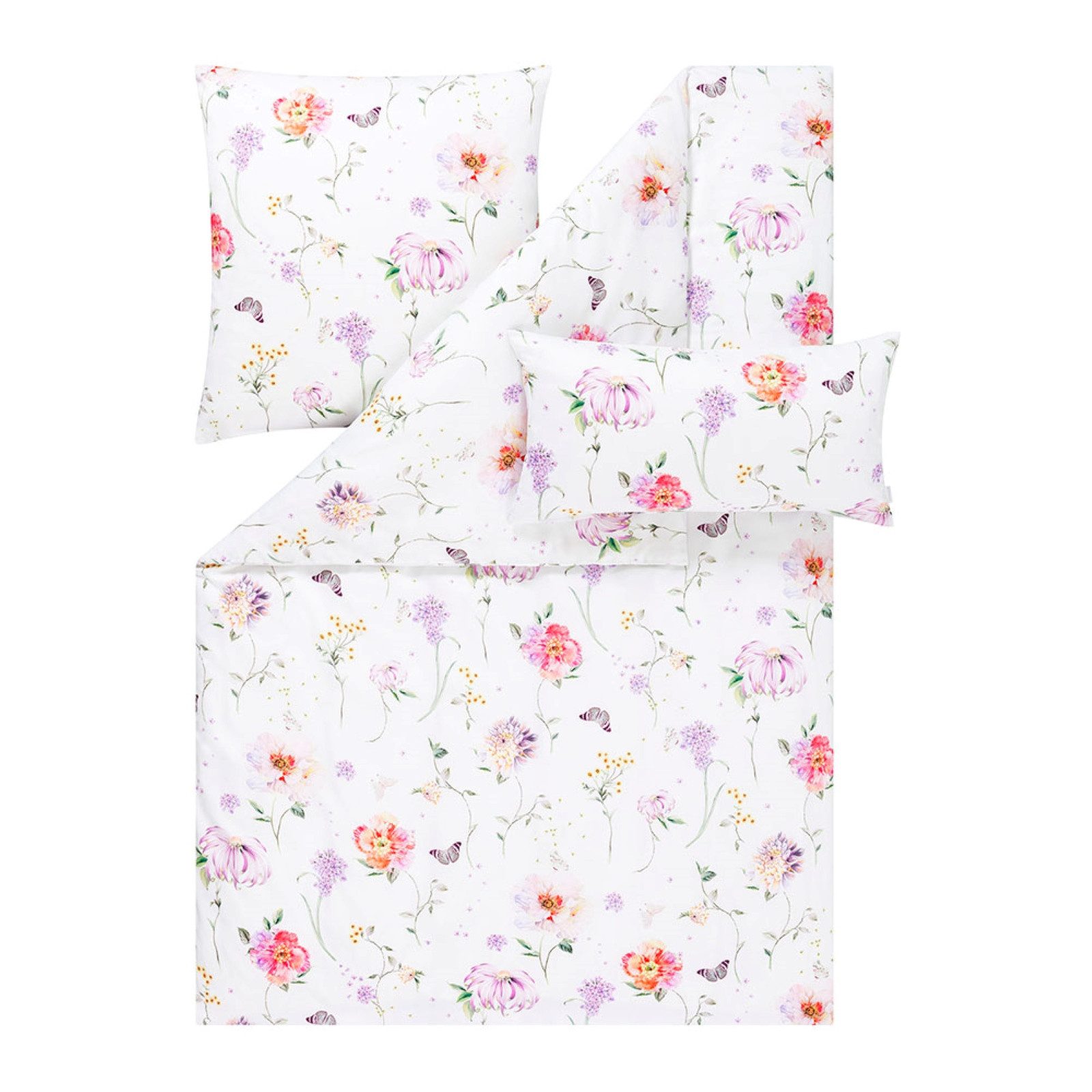 Estella Bettwäsche Estella Satin de Luxe Bettwäsche DD 135x200 Aluna Blüten weiß flieder, Satin, 2 teilig