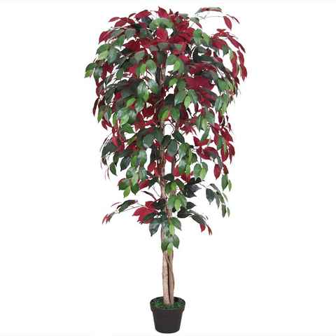 Kunstbaum Roter Ficus Benjamin Birkenfeige Kunstpflanze Künstlich 150 cm, Decovego