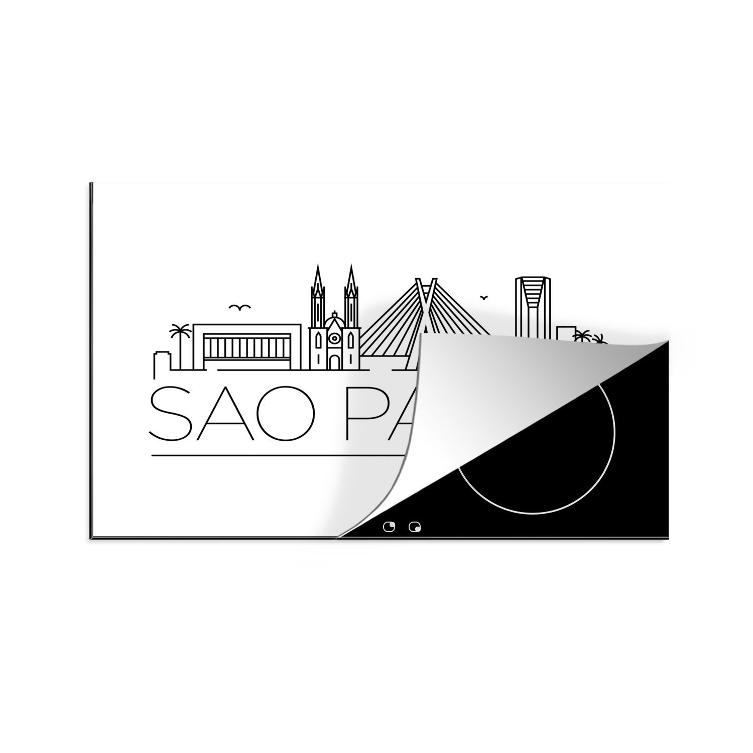 MuchoWow Herdblende-/Abdeckplatte Stadtbild "Sao Paulo" mit weißem Hintergrund, Vinyl, (1 tlg), 81x52 cm, Induktionskochfeld Schutz für die küche, Ceranfeldabdeckung