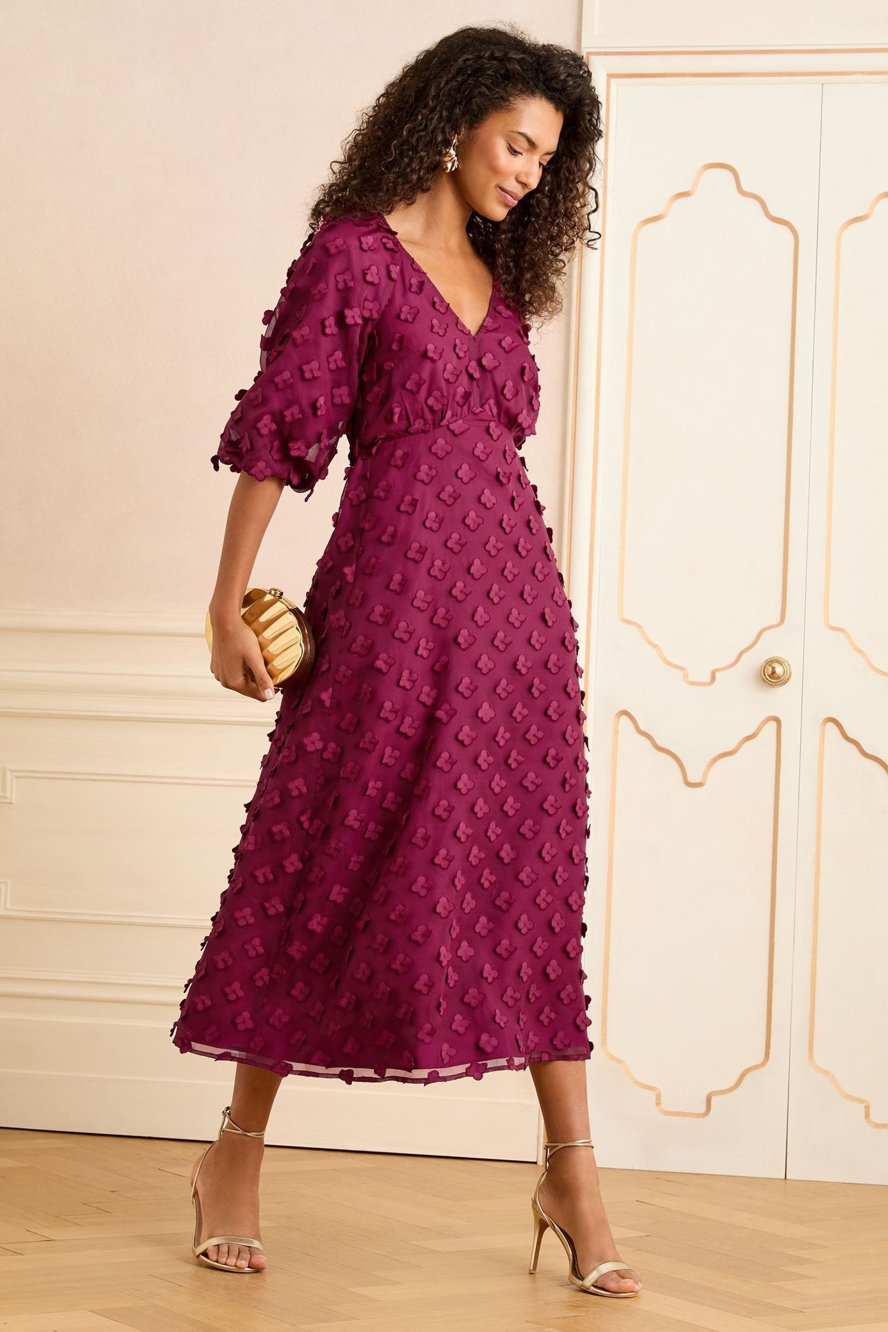 Love & Roses Midikleid Love & Roses Midikleid mit 3D-Blumen, Regular (1-tlg)