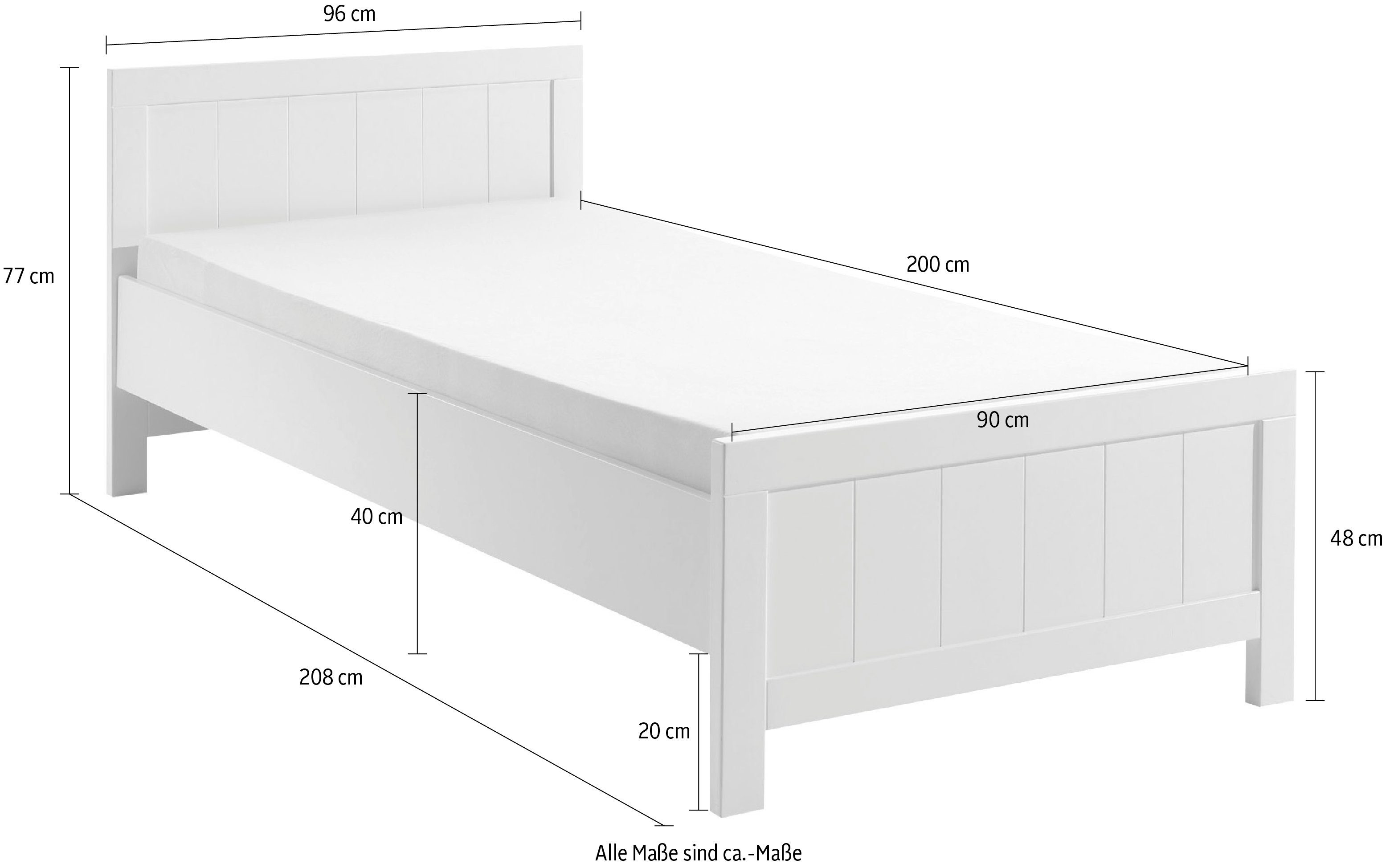 Einzelbett, 90 in Weiß Liegefläche mit lackiert cm, Einzelbett 200 Vipack x Landaus Optik
