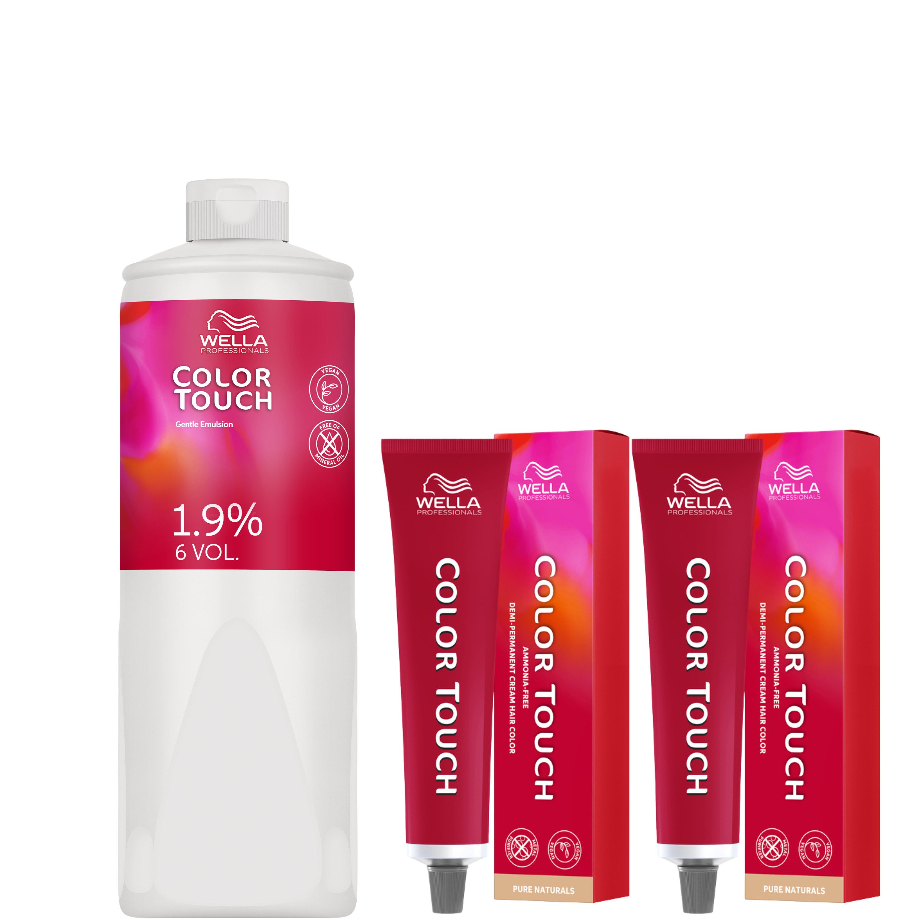 Wella Professionals Haartönung Color Touch Set - Emulsion 1,9% 1L + 2x Pure Naturals 60 ml, Spar-Set, Farbauffrischungen