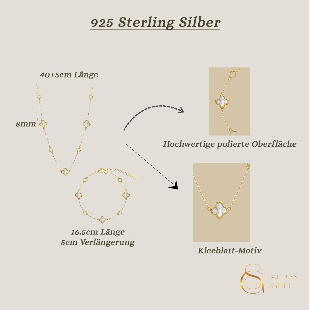 Suzan Gold Schmuckset Lunafleur – Perlmutt-Kleeblatt Schmuckset aus 925er S günstig online kaufen