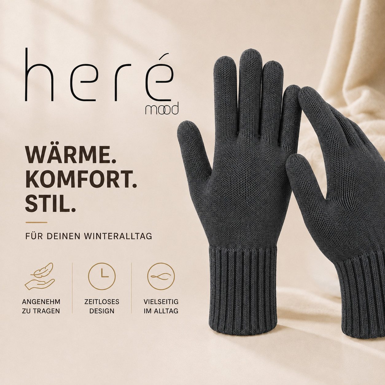 herémood Strickhandschuhe Handschuhe Winter für Damen Herren, Winterhandschuhe, Sport & Fahrrad vollständig bedeckte Finger, Testsiegel SEHR GUT (Note 1,1) – Bild 2 von 5