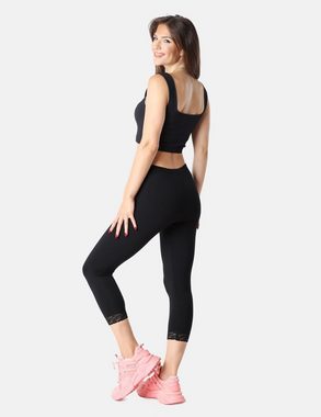 Bellivalini Leggings Damen 3/4 Capri Leggings aus Baumwolle mit Spitze für Tunika BLV50-224 (1-tlg) elastischer Bund