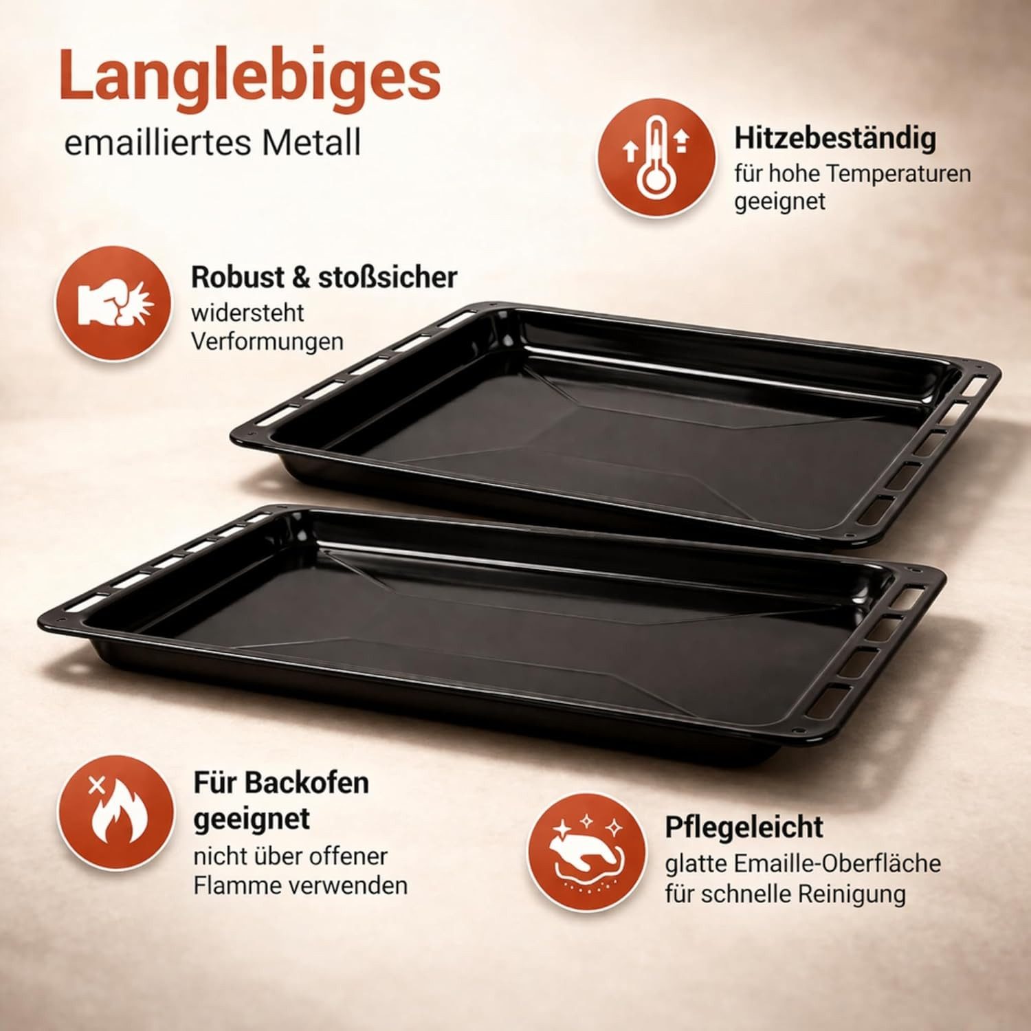 optimumX Backblech Emailliert Backblech, rechteckige Fettpfanne/Kuchenblech für Backofen, Emailliert, Extra Tiefe Emaillierte Fettpfanne, Kratzfest & Rostfrei