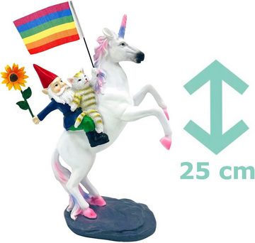 SEWAS Gartenzwerge Gartenzwerg Einhorn Regenbogen, Dekofigur, wetterfest handbemalt Gartenfigur Unicorn