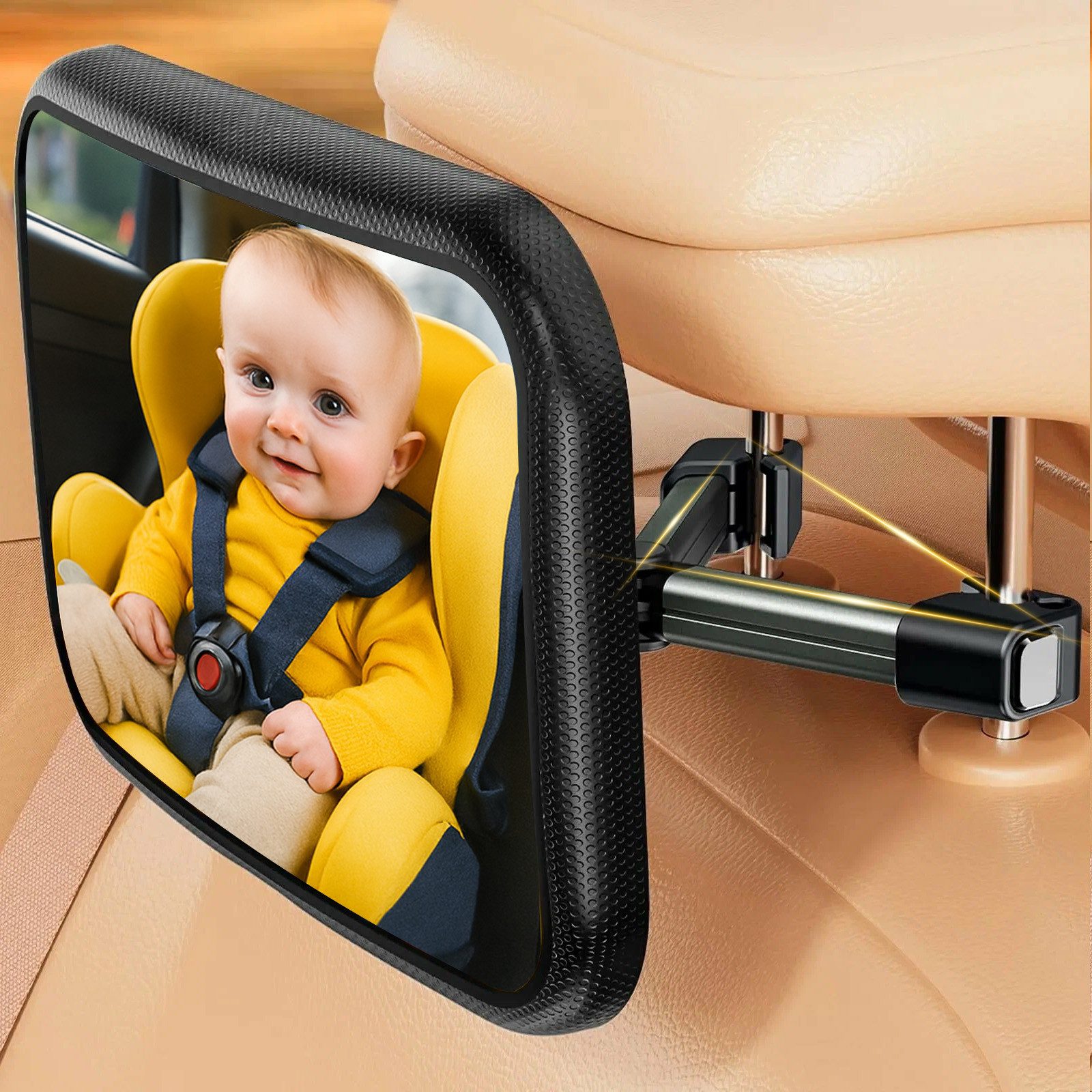 Comfy Mate Babyspiegel Auto Baby Rücksitz Spiegel 360° drehbar, bruchsicher, klare Sicht, für Kindersitz