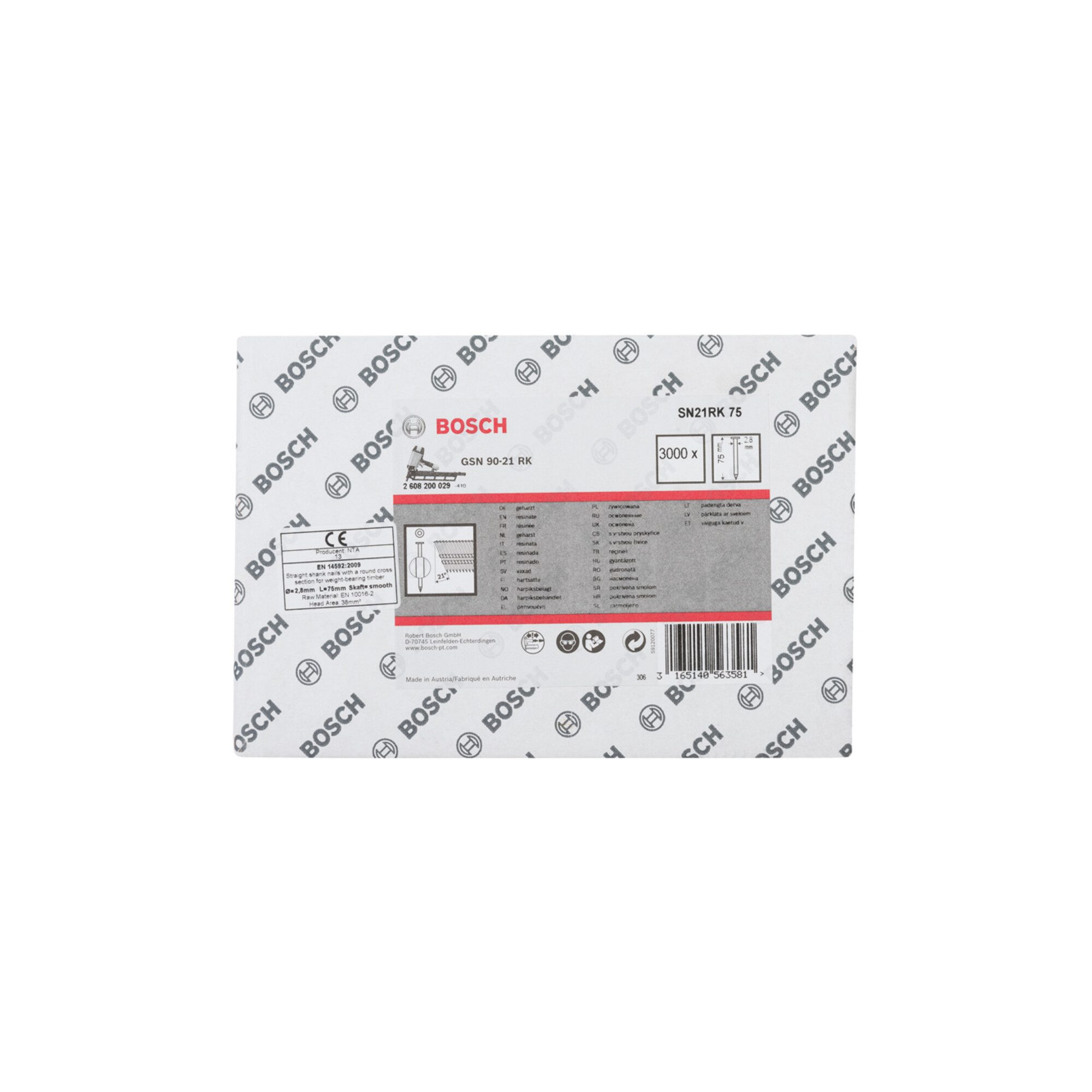 Bosch Professional Drahtstift Bosch Rundkopf-Streifennagel SN21RK 75 2,8 mm 75 mm blank glatt 3000 S