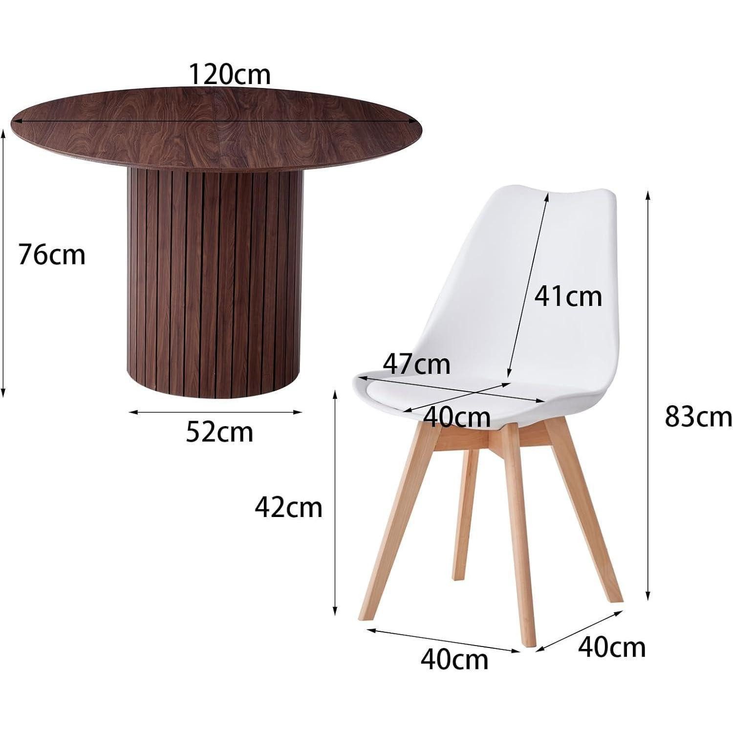LuxusKollektion Essgruppe Esstisch rund 120cm MDF 6 Stühle 1 Tisch + 6 Stühle Dunkelbraun + Weiß