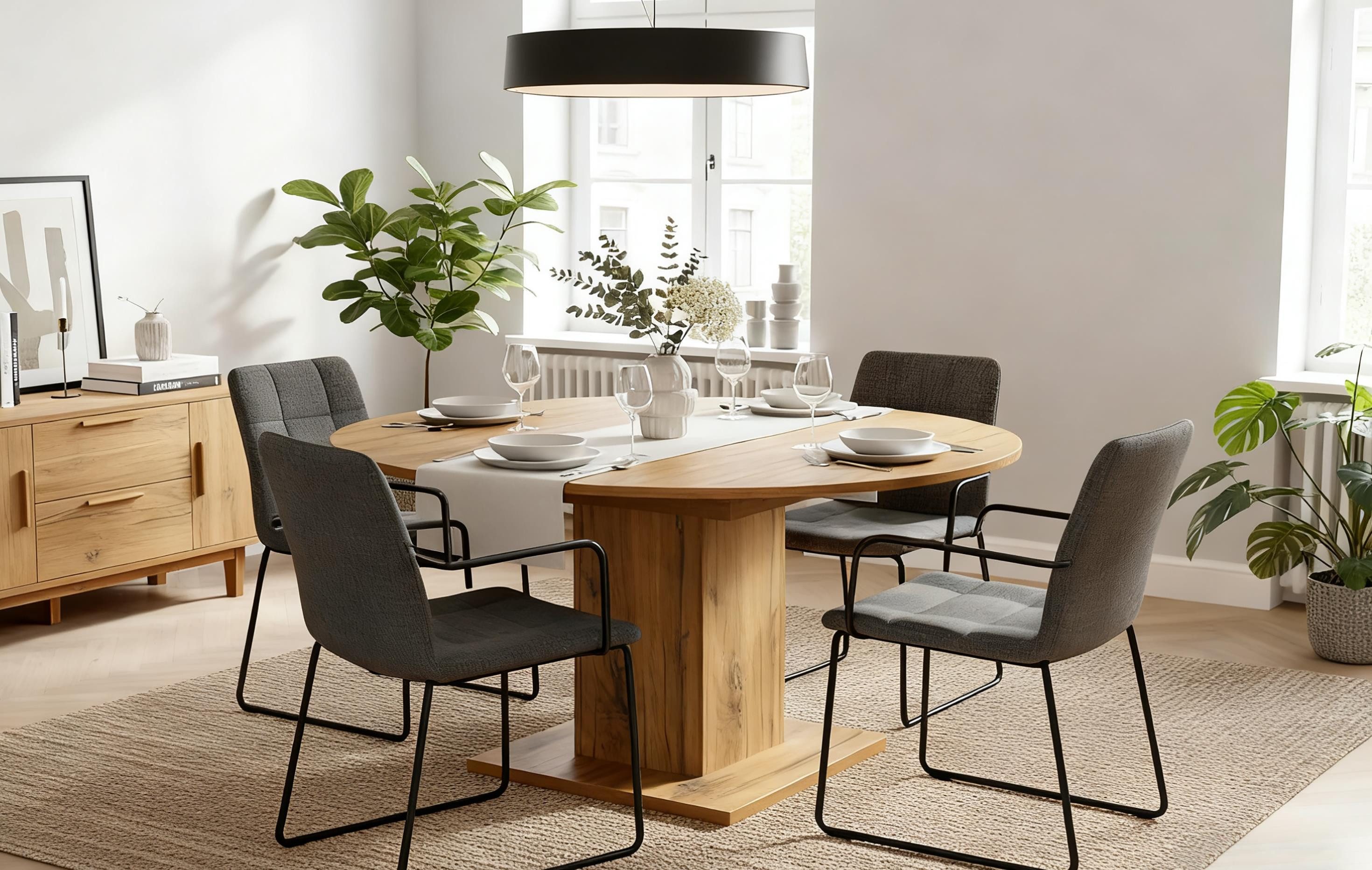 B&D home Säulen-Esstisch WIM, Holztisch, rund, ausziehbar 100-140cm, 4-6 Personen, versch. Farben