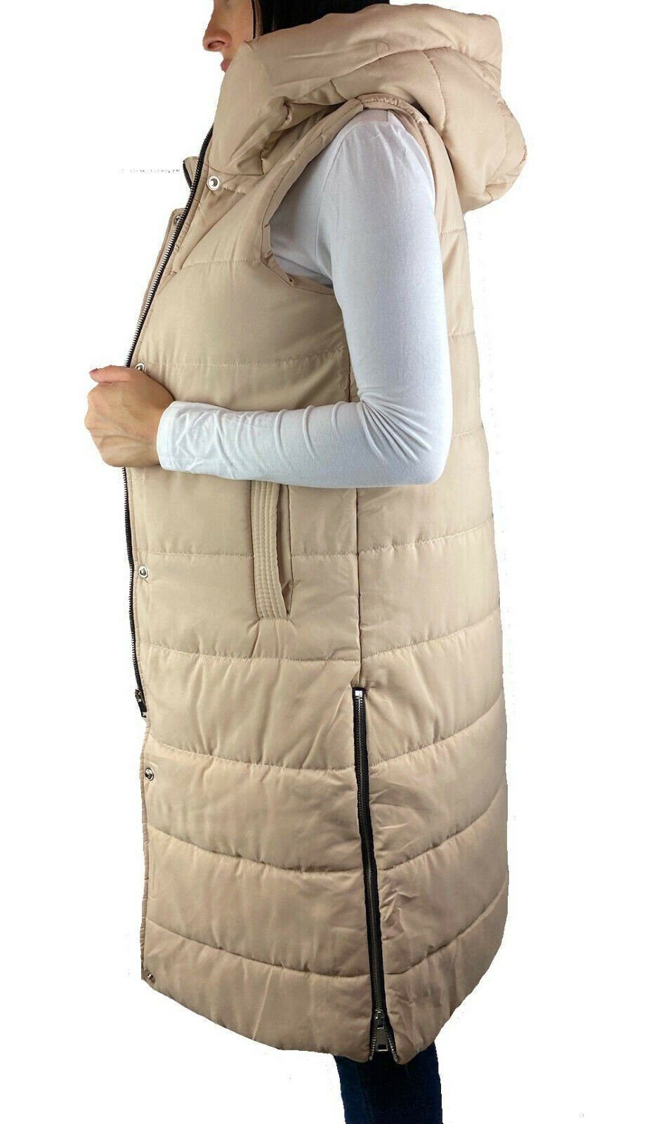Worldclassca Longweste Worldclassca DAMEN STEPPWESTE LANG KAPUZE WESTE ÄRMELLOS OUTDOOR (1-tlg) ÜBERGANGSJACKE GESTEPPT WARM JACKE NEU S-3XL