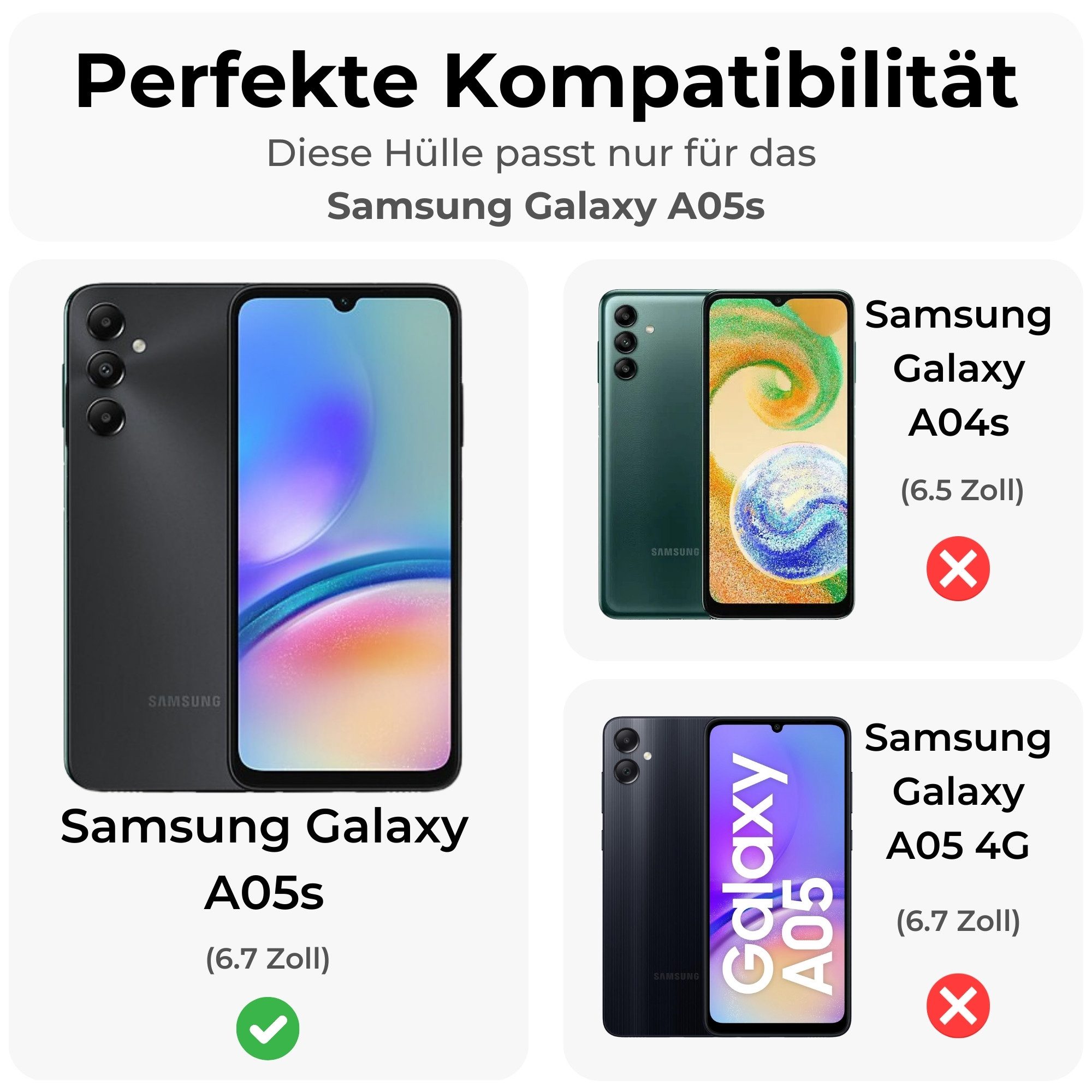 betterfon Handyhülle für Samsung Galaxy A05s 2-teiliges 360° TPU Schutzcase, 2-teiliges 360 Grad Case mit Rundumschutz und Displayschutz