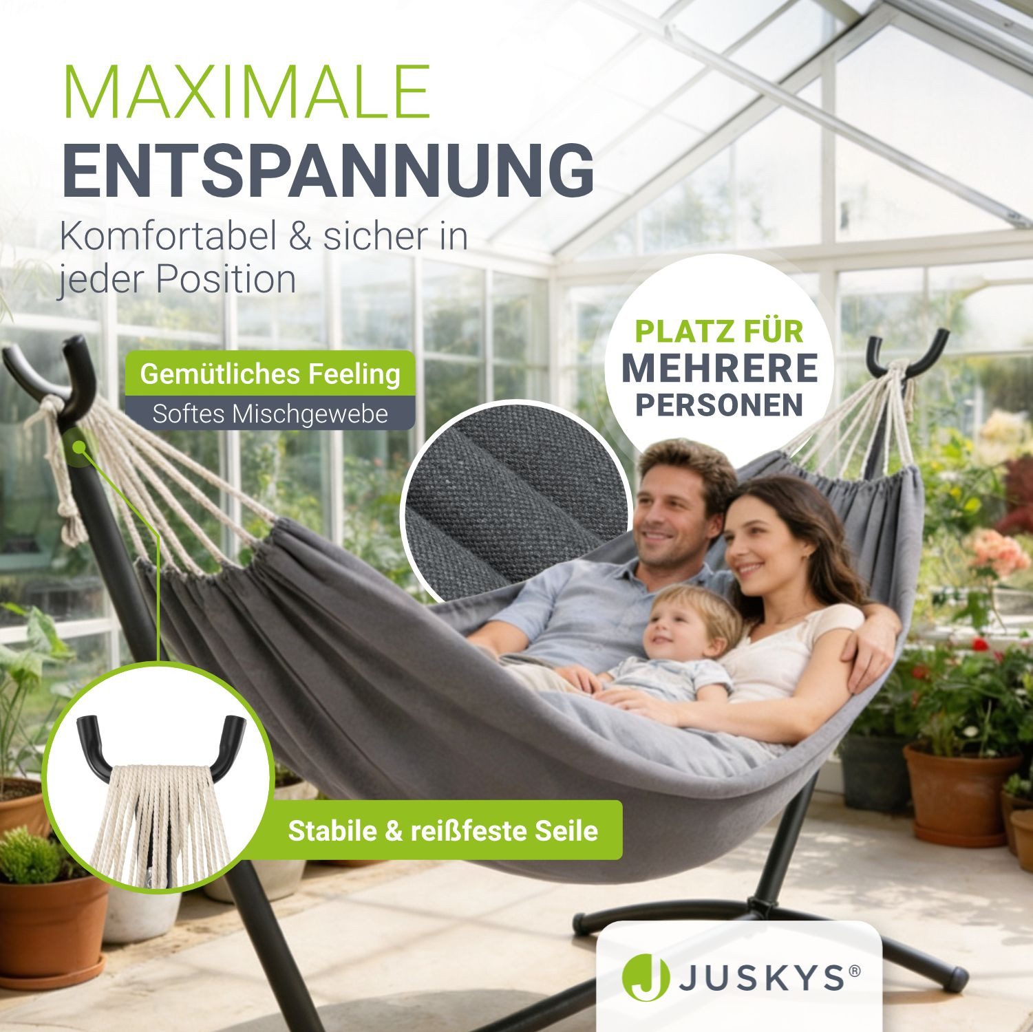 Juskys Hängematte Paya, für 2 Personen, mit Gestell und Tragetaschen, Indoor & Outdoor